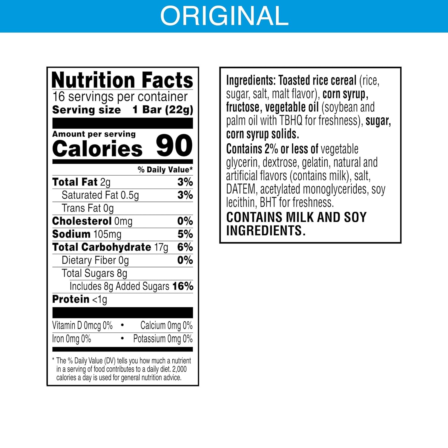 Rice Krispies Treats Marshmallow Snack Bars, Kids Snacks, Lunch Snacks, Original, 12.4oz Box (16 Bars)