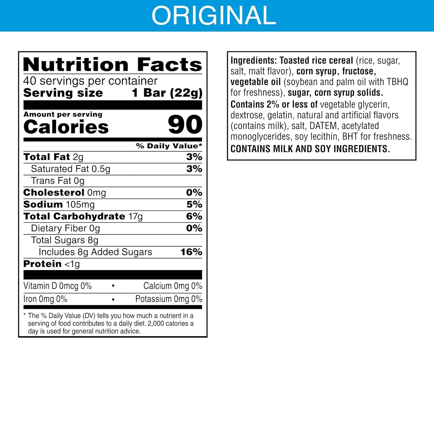 Rice Krispies Treats Crispy Marshmallow Squares, Kids Snacks, Snack Bars, Original, 31.2oz Box (40 Bars)