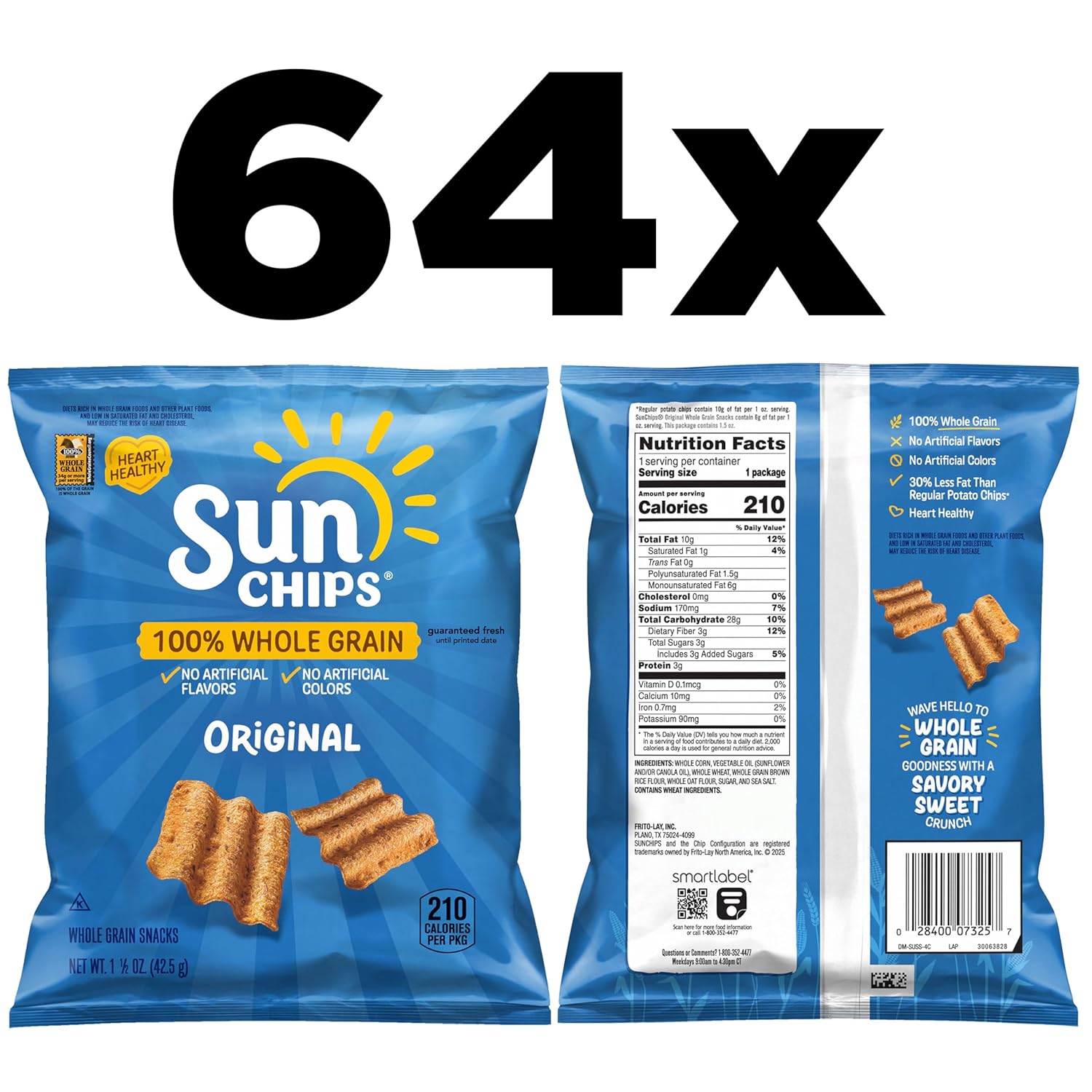 SunChips Original Multigrain Snacks, 1.5 Ounce (Pack of 64)