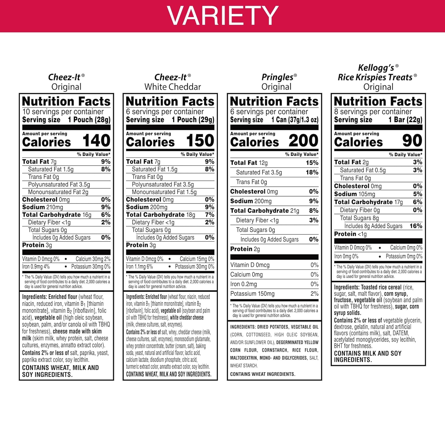 Kellogg's Cheez-It, Pringles & Rice Krispies Treats Snacks Mega Variety Pack, 30.1oz Box (30 Count)