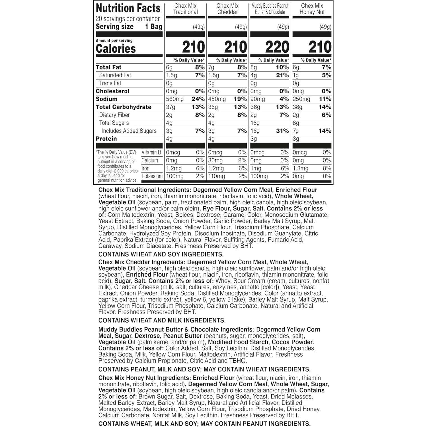 Sweet and Salty Snack Variety Pack, Muddy Buddies Peanut Butter and Chocolate, Chex Mix Traditional, Cheddar, and Honey Nut, 20 Ct, 35 oz