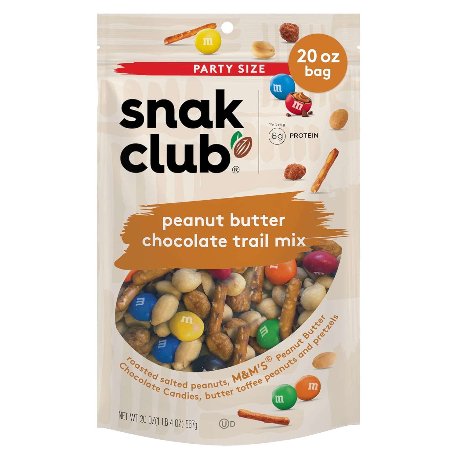 Snak Club Peanut Butter Chocolate Trail Mix with Peanuts, Peanut Butter M&Mu2019S, Toffee Peanuts, and Pretzels, 11 oz Resealable Bag - Image 7