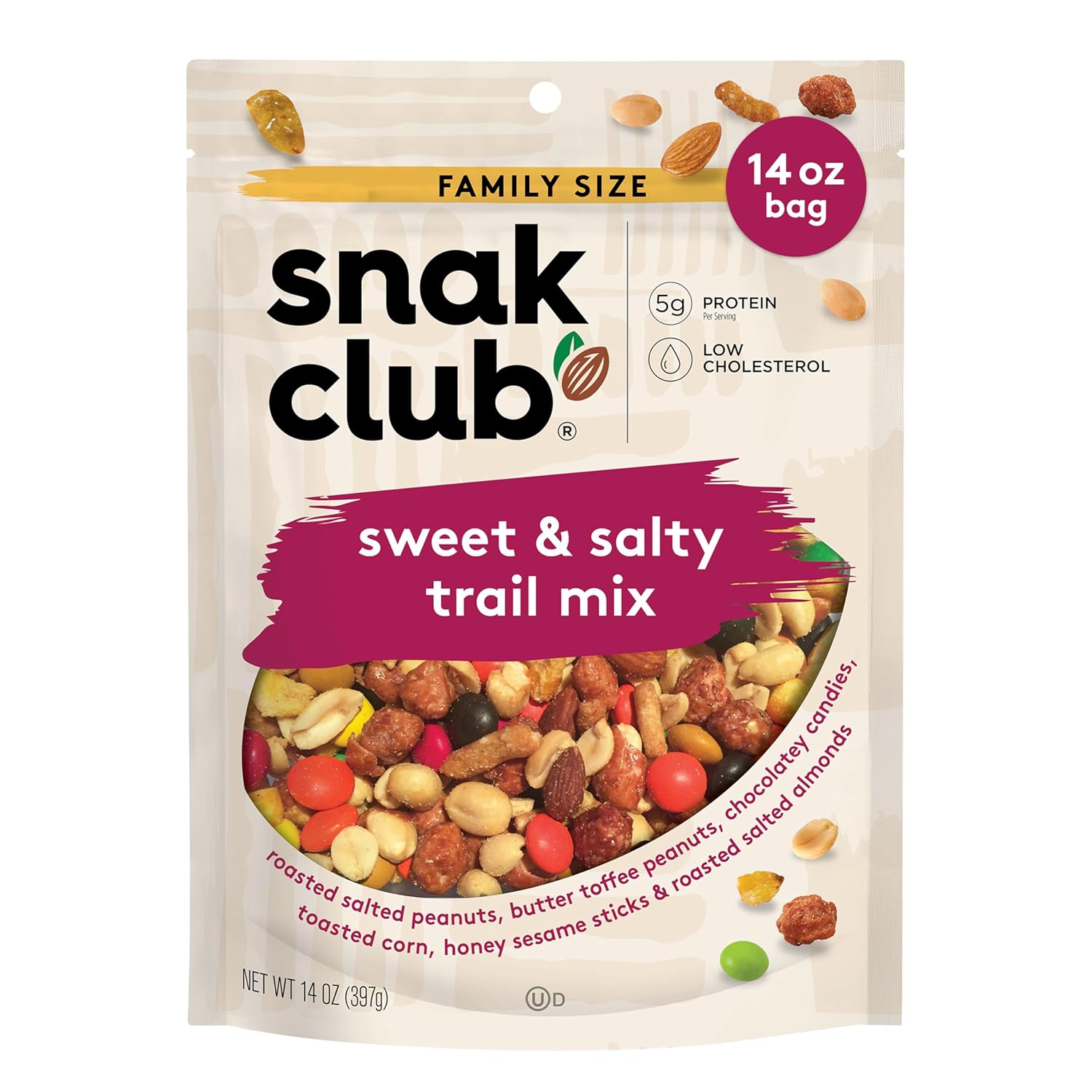 Snak Club Peanut Butter Chocolate Trail Mix with Peanuts, Peanut Butter M&Mu2019S, Toffee Peanuts, and Pretzels, 11 oz Resealable Bag - Image 8