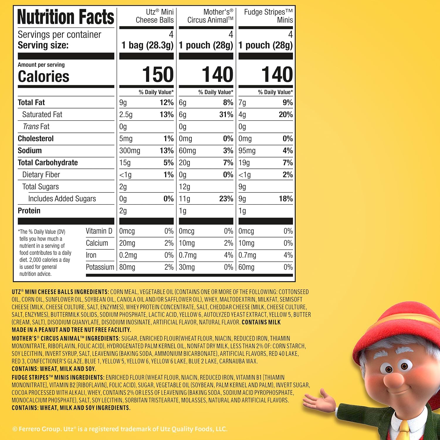 Keebler Sweet & Salty Variety Pack, 12-Count Box, Mother’s Circus, Keebler Fudge Stripes, and Utz Cheese Balls, 12 oz