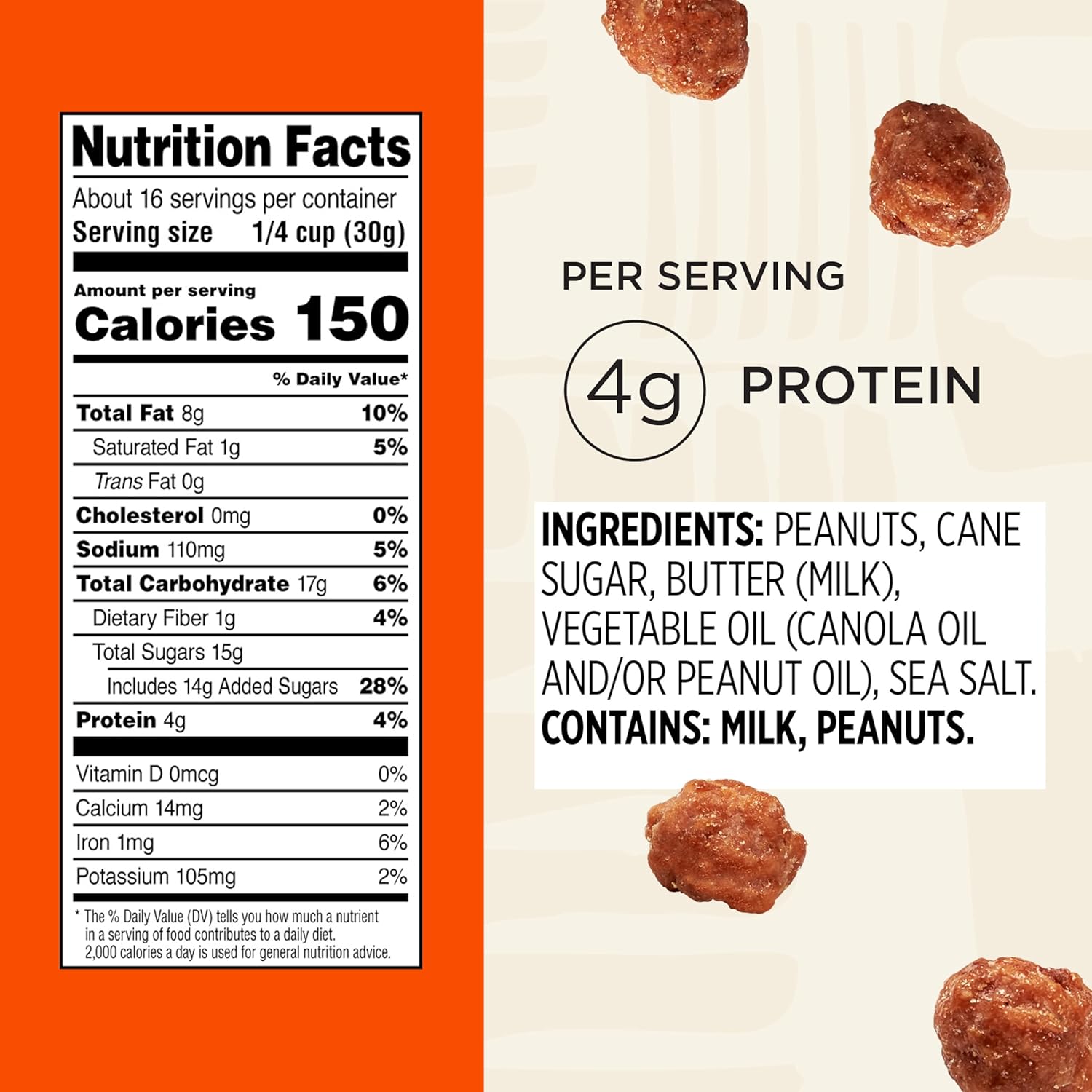 Snak Club Toffee Peanuts, Candied Peanuts with Praline Coat and Sweet Cream, Gluten-Free and Kosher Snack, 17 oz Resealable Bag