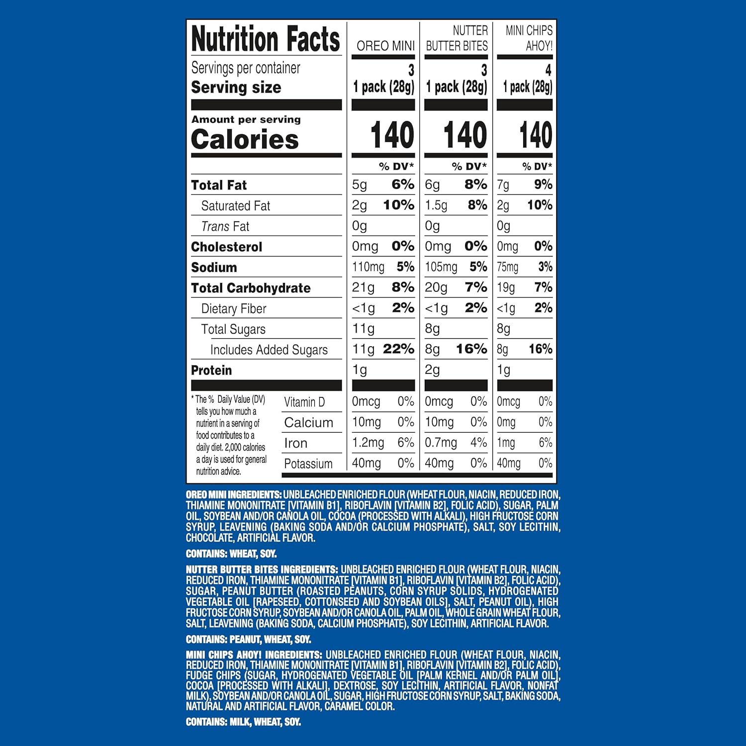 Nabisco Cookie Variety Pack, OREO Mini, Nutter Butter Bites, CHIPS AHOY! Mini, 10 Snack Packs