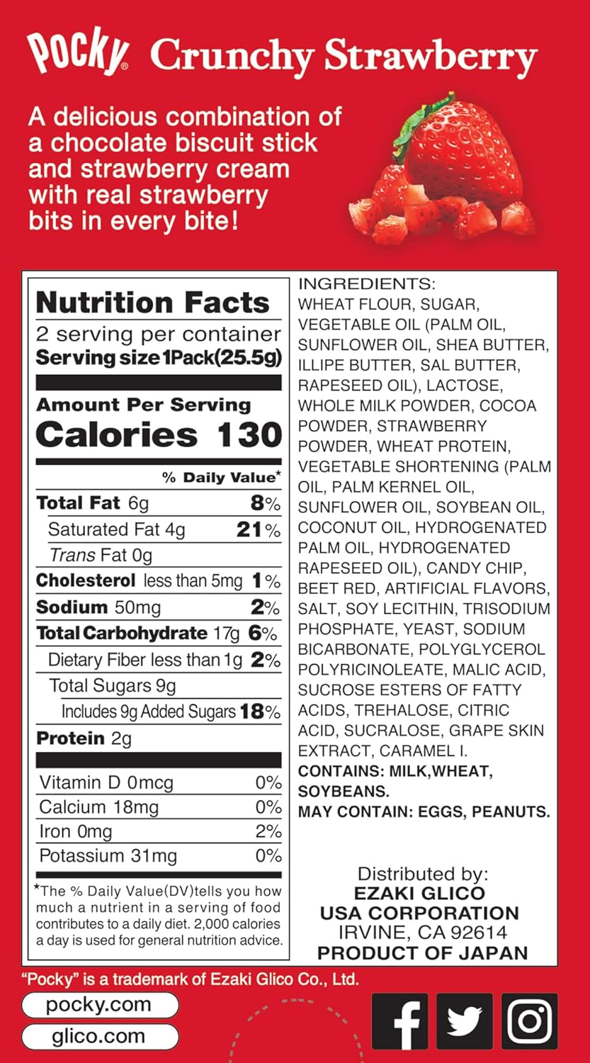 GLICO Pocky Crunchy Strawberry Covered Chocolate Biscuit Sticks 1.79 oz