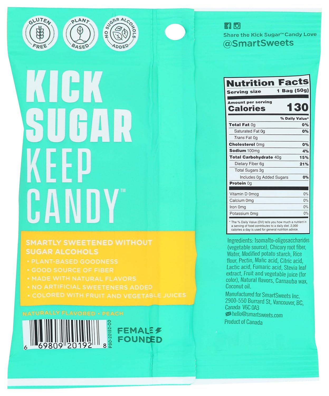 Smart Sweets Peach Ring Gummies, 1.8 Oz