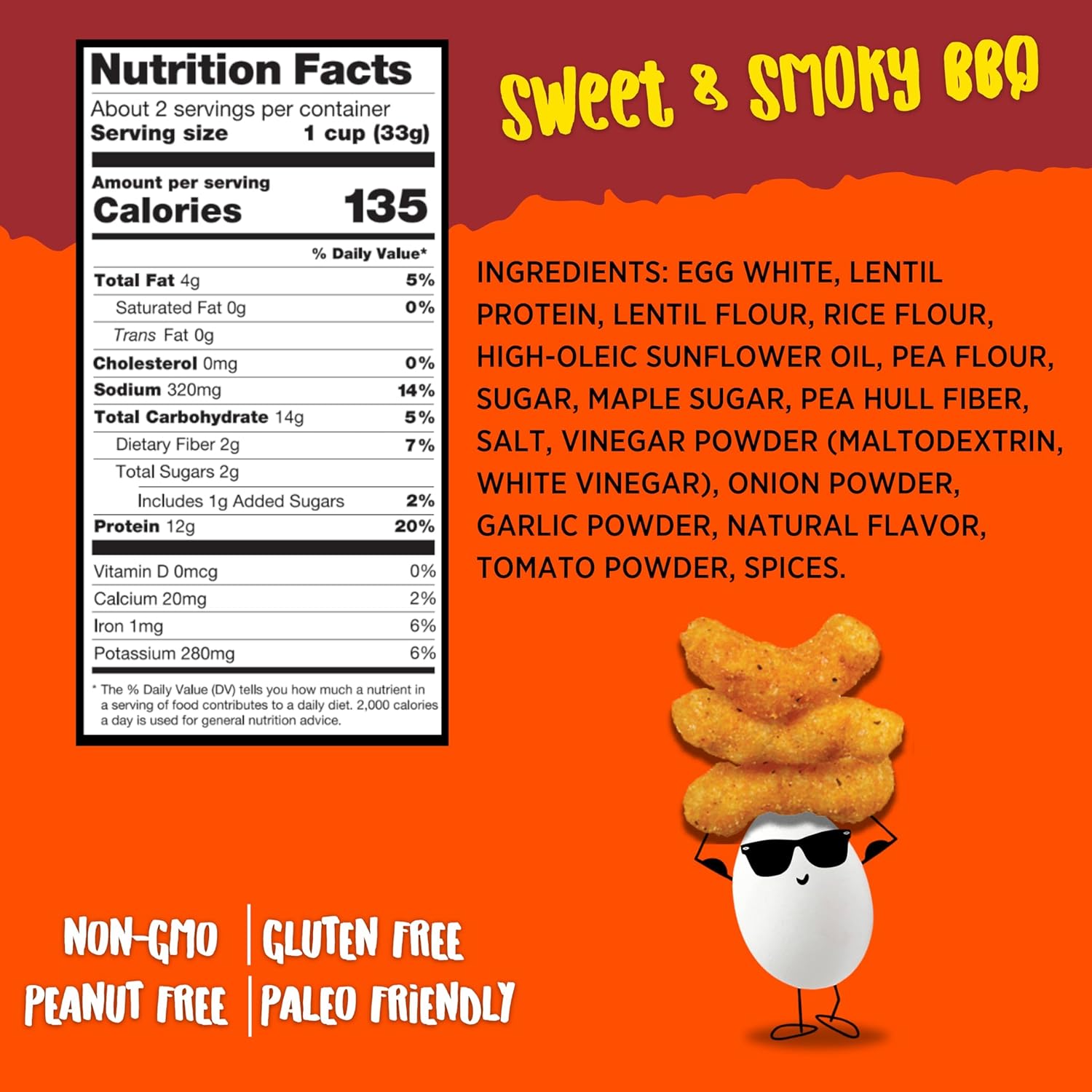 Todd's Better Snacks Egg-Cellent Protein Puffs, Sweet & Smoky BBQ u2013 12g Protein, Gluten-Free, Paleo-Friendly, Baked, GLP-1 Compliant u2013 Healthy Snack, Made with Egg Whites u2013 2.5 Oz (Pack of 4)
