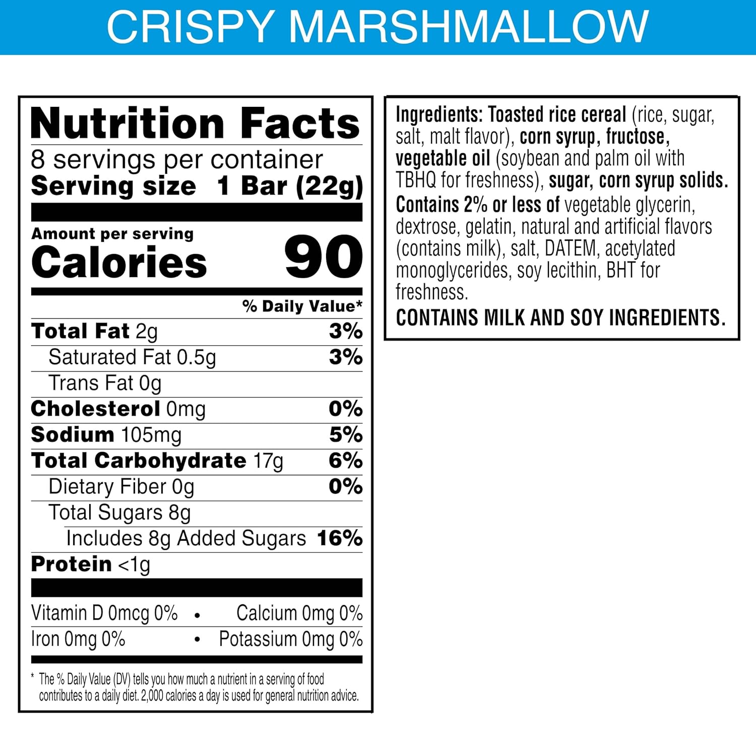 Rice Krispies Treats Crispy Marshmallow Squares, Kids Snacks, Snack Bars, Original, 6.2oz Box (8 Bars)