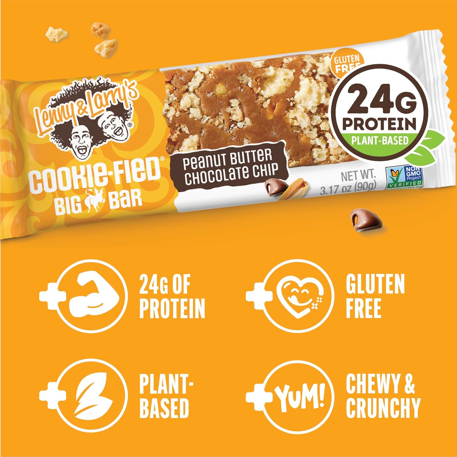 Lenny & Larry's Cookie-fied BIG BAR u2013 Peanut Butter Chocolate Chip Vegan Protein Bars 12x90g u2013 Healthy Snacks, 24g Plant Protein & 10g Prebiotic Fiber u2013 Gluten free Power Bar, Keto Friendly & Vegan - Image 2