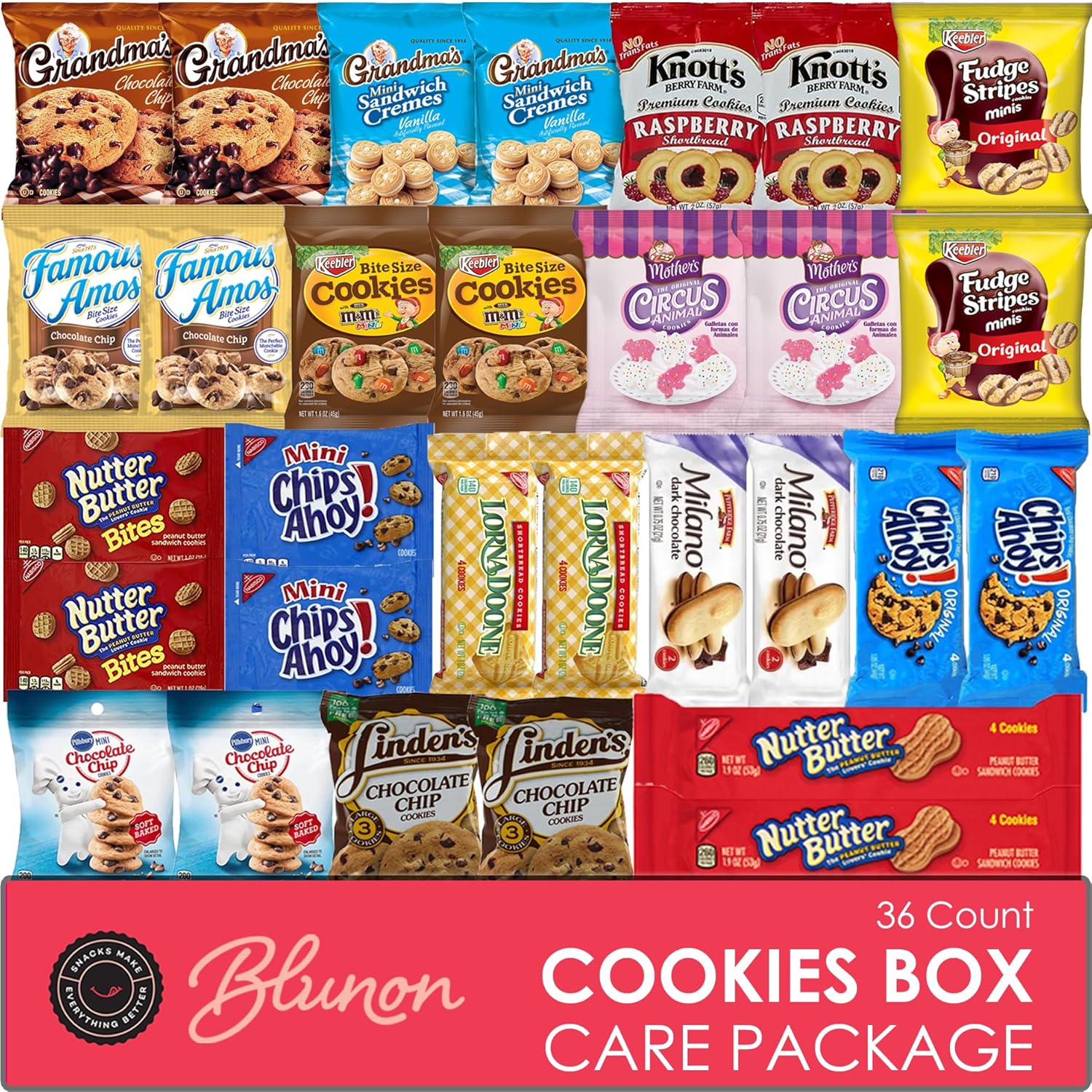 Cookies Variety Pack - Individually Wrapped Assortment - Christmas Gift - Sampler Bulk Care Package Gift Box (30 Count)