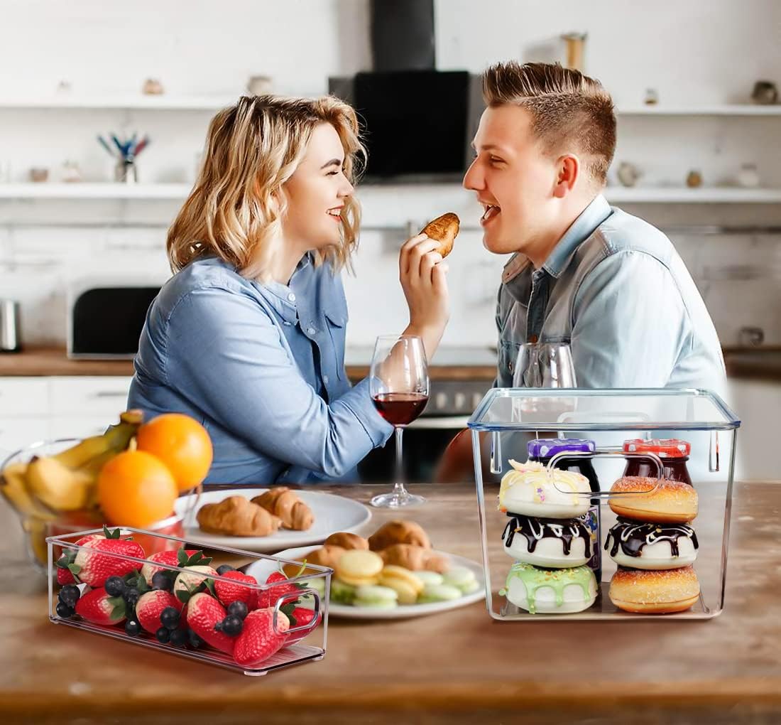 SKTEET Set of 8 Clear Plastic Storage Bins, 4 Large and 4 Small Stackable Storage Containers for Pantry Organization and Kitchen Storage Bins,Home Edit and Cabinet Organizers