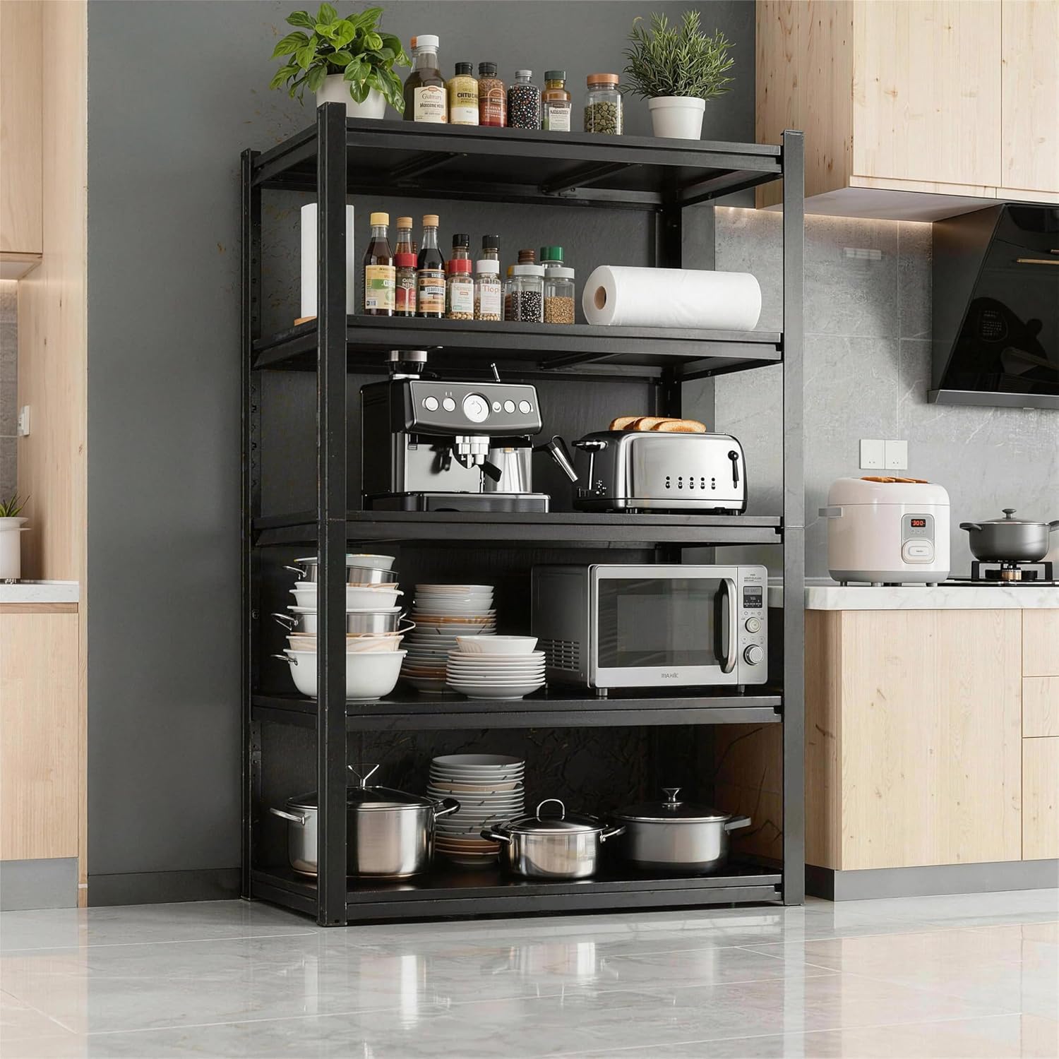 Notmise Kitchen Shelves Pantry Organizers and Storage, Adjustable Metal Shelving Unit, Kitchen Essentials Microwave Stand, Corner Shelf, Home Organization (39.4" W × 15.7" D × 71.2" H, 5)