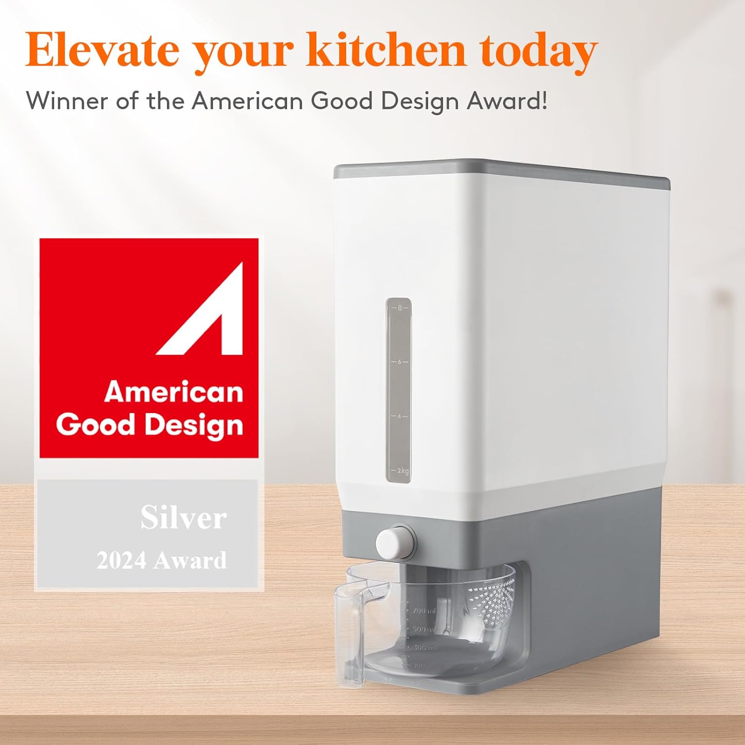 Lifewit Rice Dispenser 25 Lbs(11.3kg), Rice Storage Container Sealed Moisture Proof with Measuring Cup for Kitchen Pantry Household, BPA-Free, 1 Pack Grey - Image 2