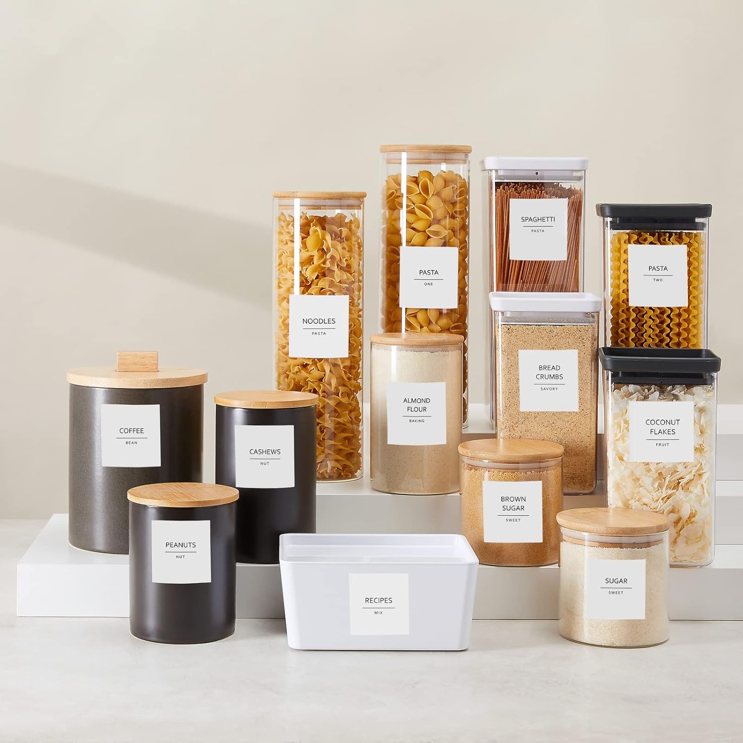 Talented Kitchen Pantry Labels for Containers - 144 Matte Vinyl Stickers, 2.5 x 2.5 in, Black on White, Water Resistant - Food Labels & Ingredient Stickers for Spice Jars & Baking Organization - Image 4