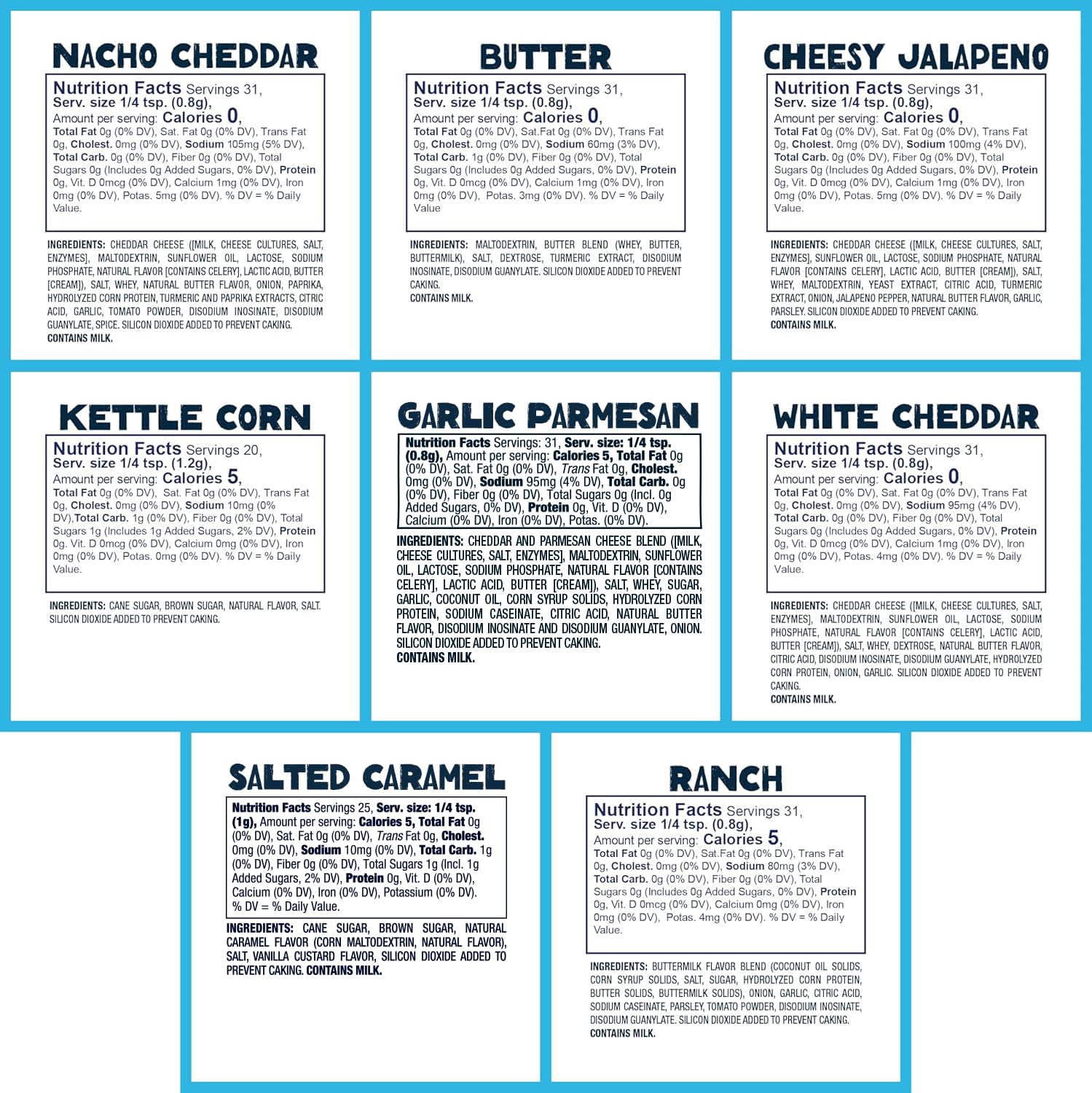 Kernel Season's Popcorn Seasoning Mini Jars Variety Pack, 0.9 Ounce (Pack of 8)