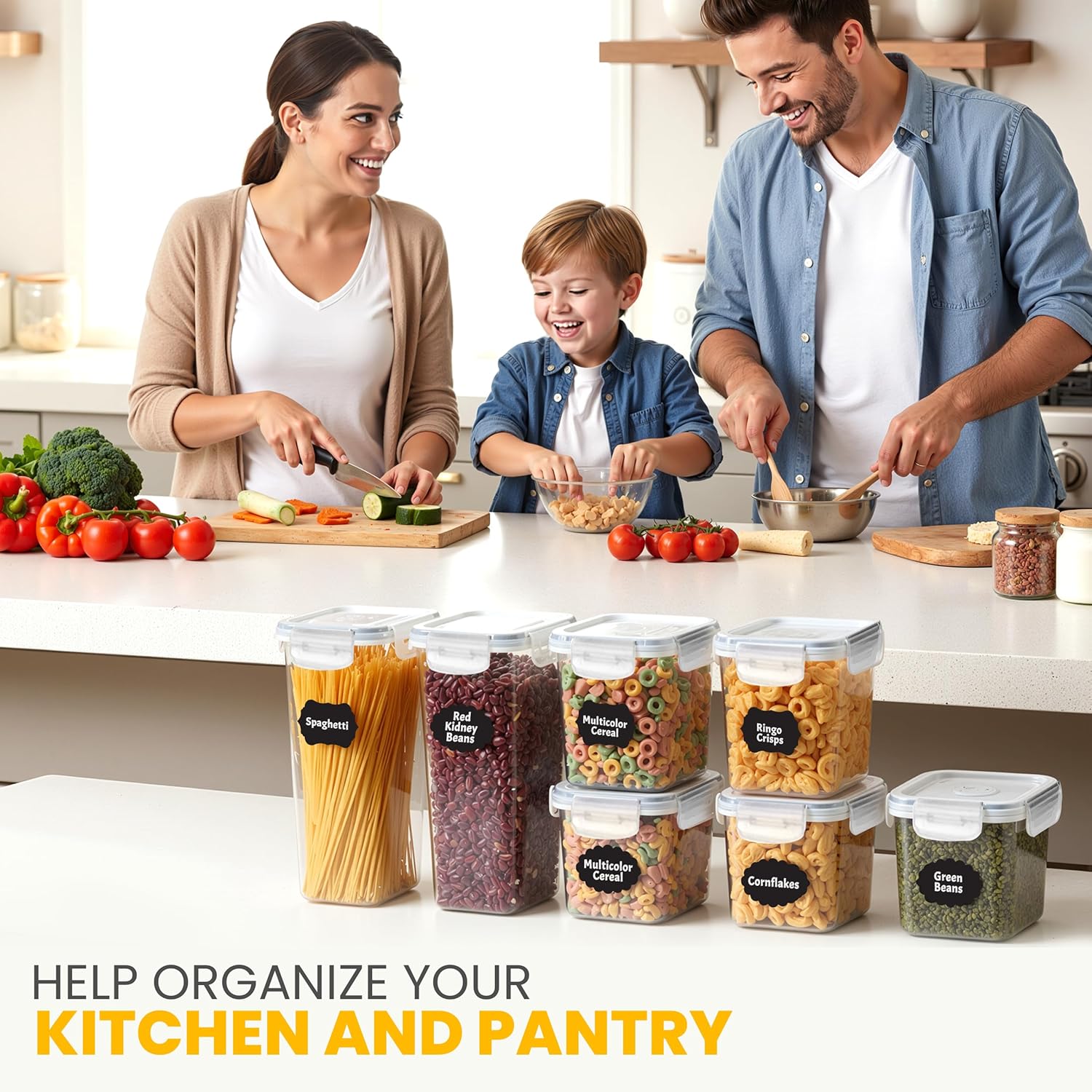 KICHLY Airtight Food Storage Containers Set with Lids u2013 24 Pack BPA-Free Plastic Pantry Organizers for Cereal, Flour, Sugar & Dry Food (Clear)