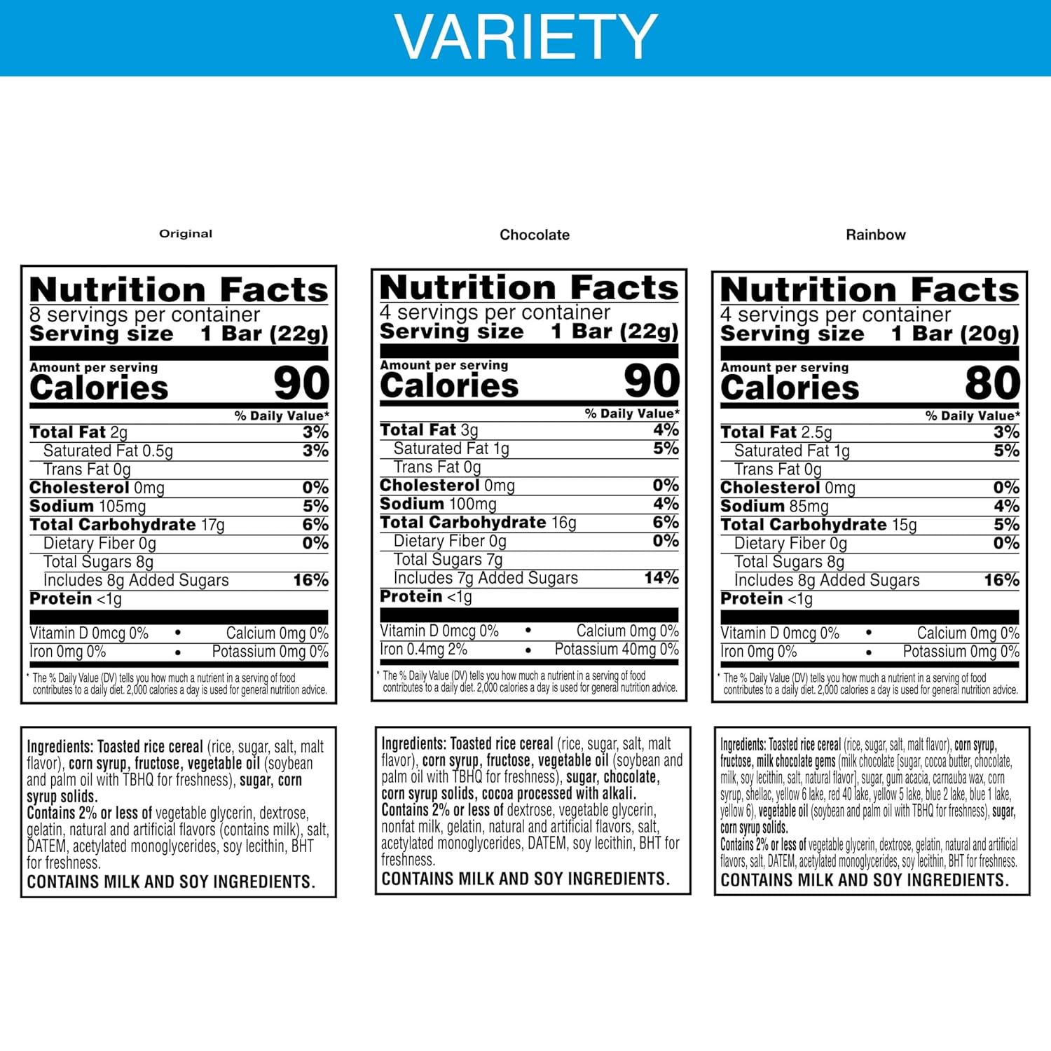 Rice Krispies Treats Crispy Marshmallow Squares, Kids Snacks, Cereal Bars, Variety Pack, 12.1oz Box (16 Bars)