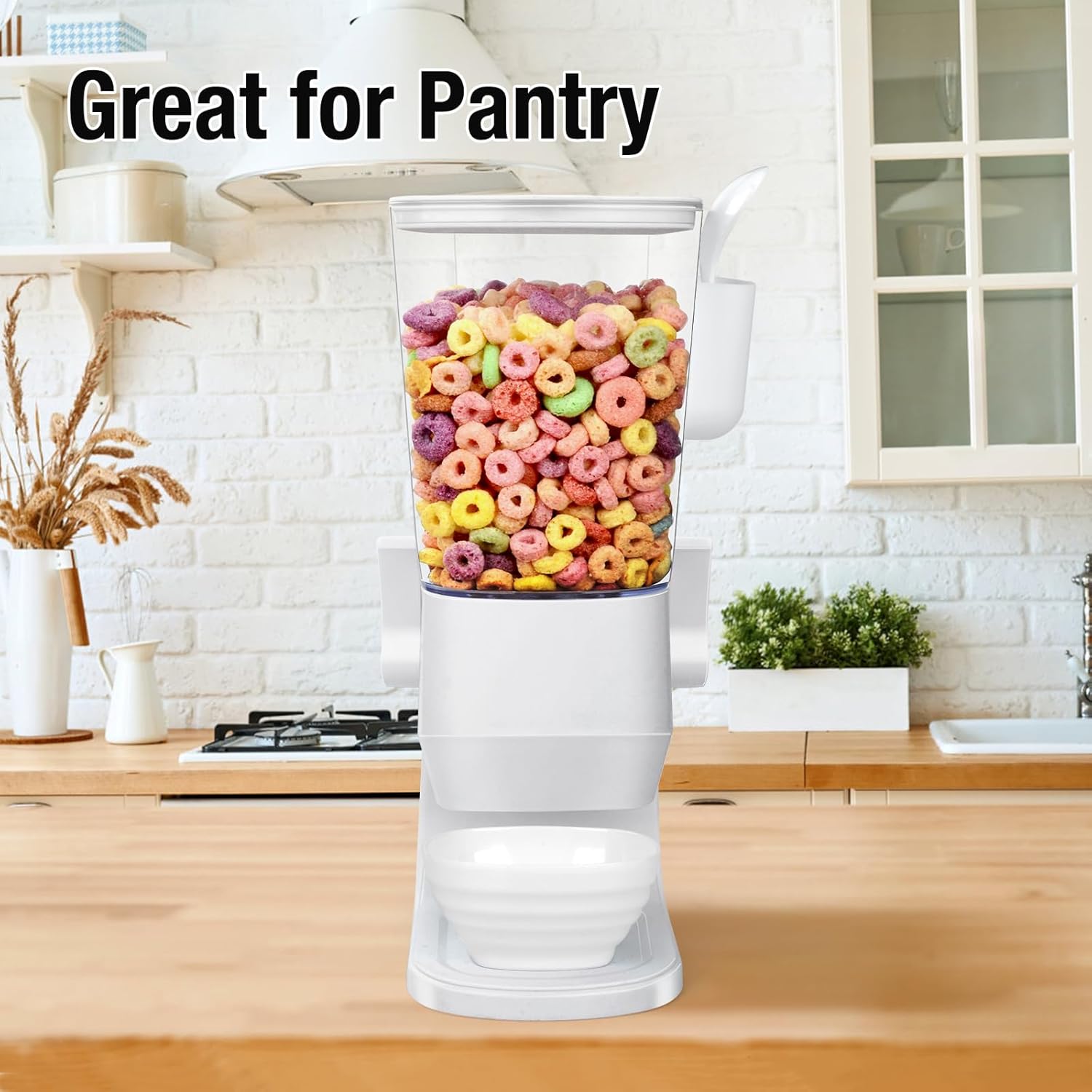 Cereal Dispenser Countertop With Bowls and Spoons Cereal Containers Storage for Pantry Snack Organizer Dry Food Storage Container with Lid for Kitchen Organization Oatmeal Nut Granola（2pcs White）