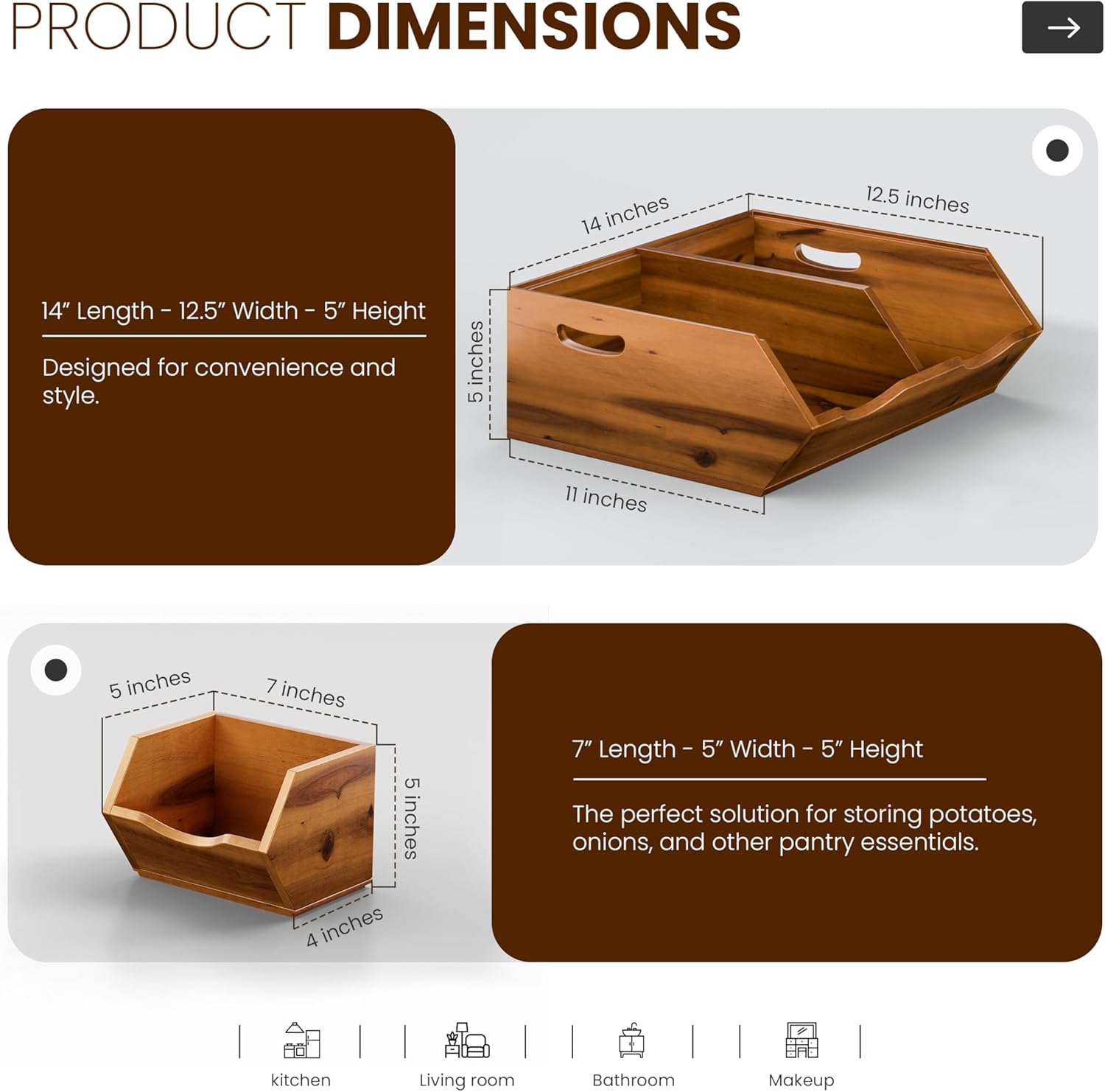 HOLANA Acacia Wood Potato and Onion Storage Bin, Potato Storage, Pantry Baskets, Vegetable Storage, Onion and Potato Storage Bins, Wooden Pantry Bins, Stackable Potato Bins (Patent Pending) - Image 2