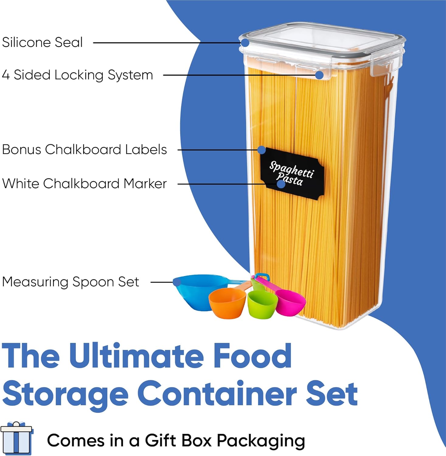 Airtight Food Storage Container Set - 24 Piece, Kitchen & Pantry Organization, BPA-Free, Plastic Canisters with Durable Lids Ideal for Cereal, Flour & Sugar - Labels, Marker & Spoon Set - Image 8