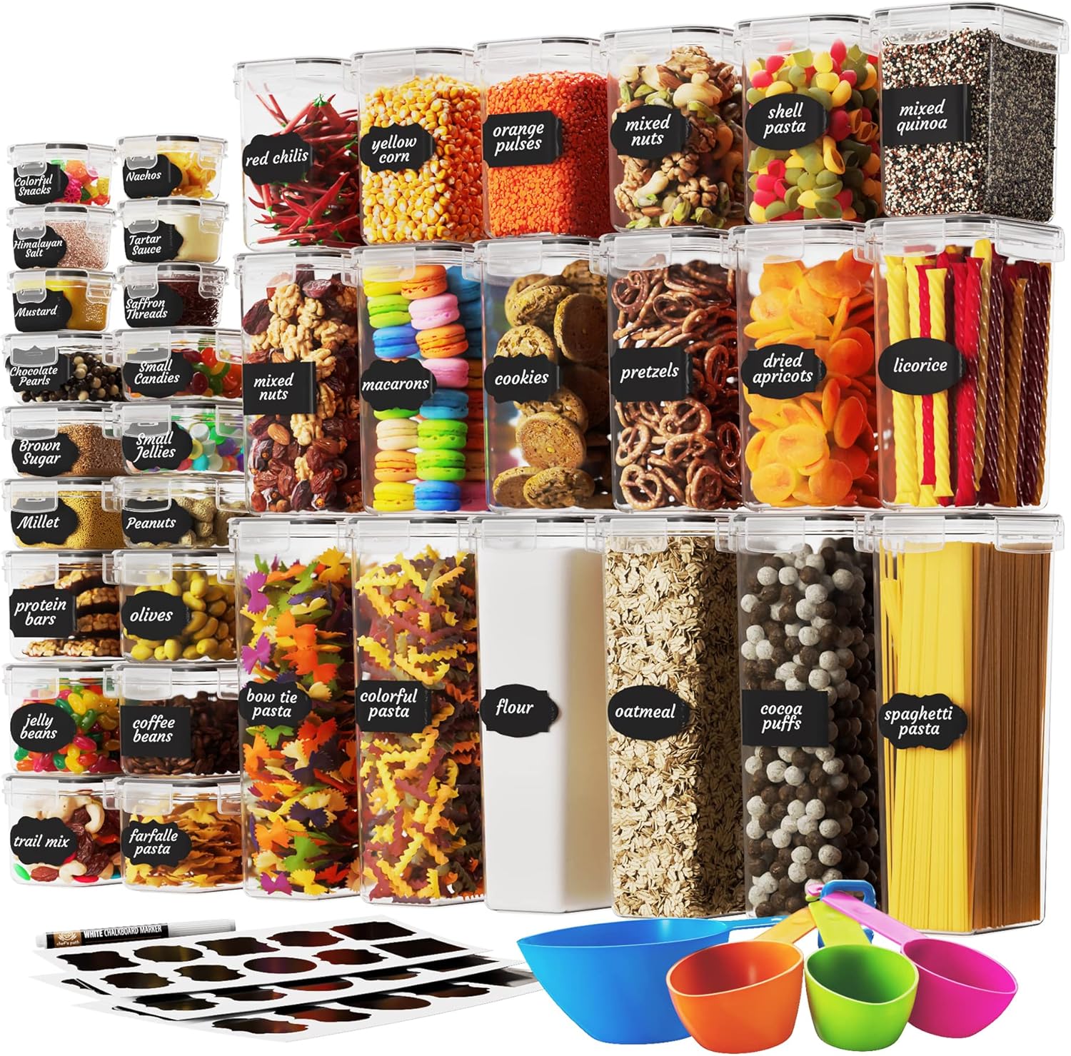 Airtight Food Storage Container Set - 24 Piece, Kitchen & Pantry Organization, BPA-Free, Plastic Canisters with Durable Lids Ideal for Cereal, Flour & Sugar - Labels, Marker & Spoon Set - Image 9