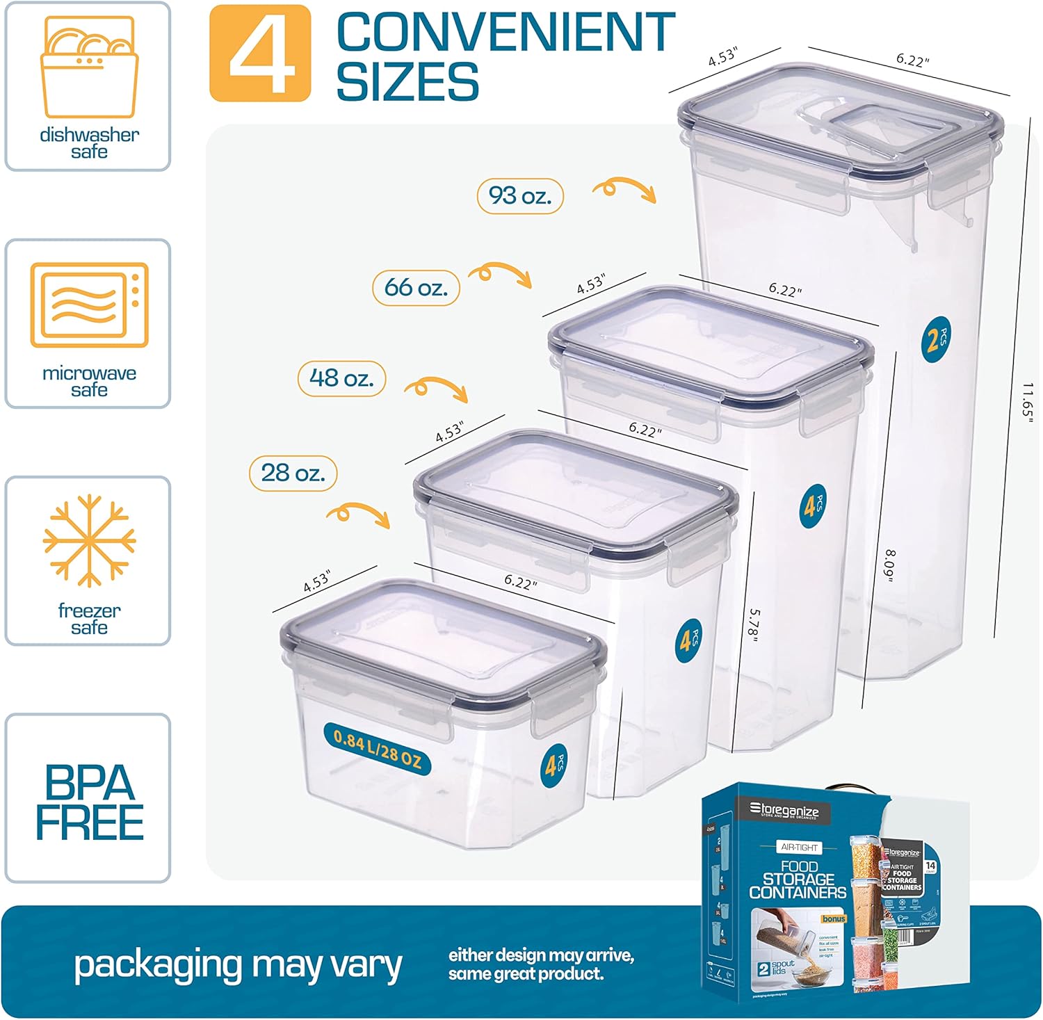 14 PCS Airtight Food Storage Containers with Lids set, BPA Free Leak-proof Kitchen and Pantry Organization Canisters for Cereal, Pasta, Dry Food, Flour Sugar, Stackable, Free Label, Marker, Scoop