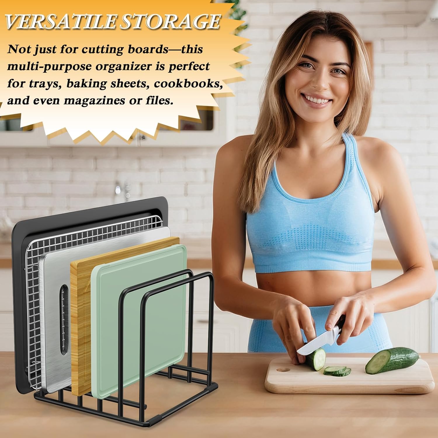 5-Tier Dish Rack & Cutting Board Organizer u2013 5-Tier Metal Rack for Cutting Boards, Bakeware, Trays u2013 Space-Saving Kitchen Storage, Rust-Resistant Dish Organizer for Cabinets, Countertops & Pantry