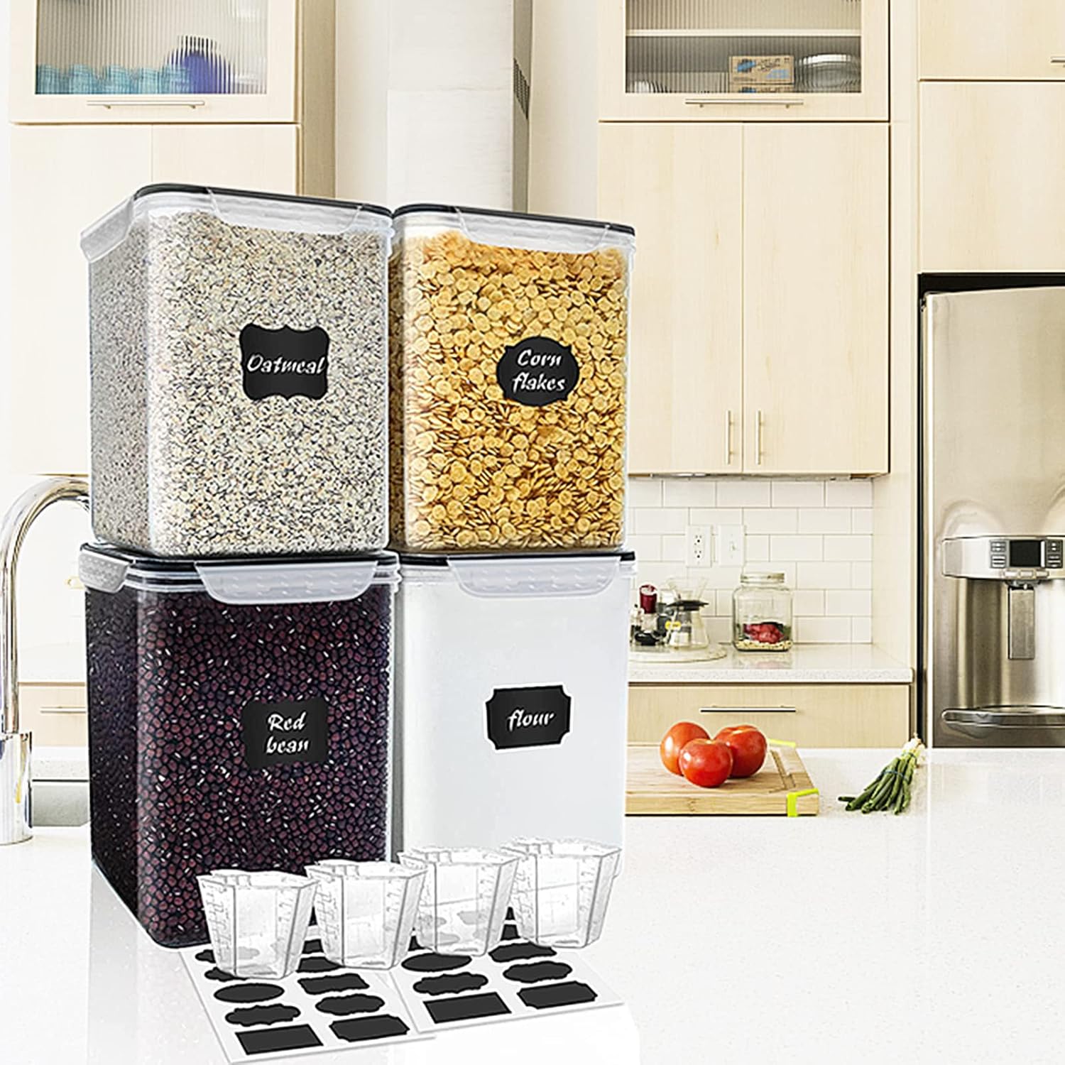 VERONES Large Tall Airtight Food Storage Containers, 10 PACK Plastic Airtight Kitchen & Pantry Organization, Ideal for Flour & Sugar Plastic Canisters with Labels