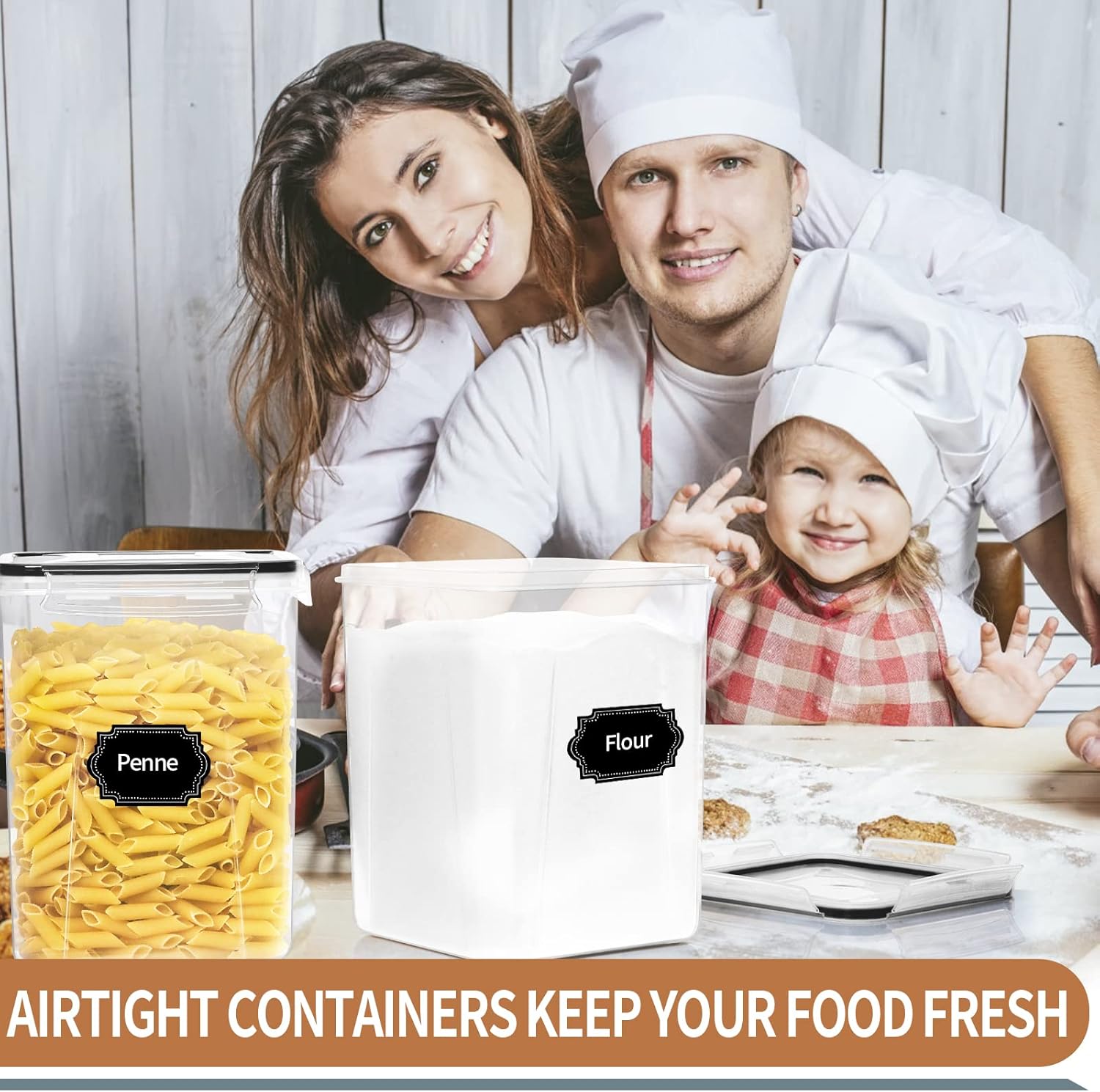 PRAKI Large Airtight Food Storage Containers 5.2L / 195oz, 4pcs Pantry Kitchen Organizers and Storage for Flour, Sugar, Baking Supplies, BPA Free, Plastic Flour Containers with 20 Labels & Maker