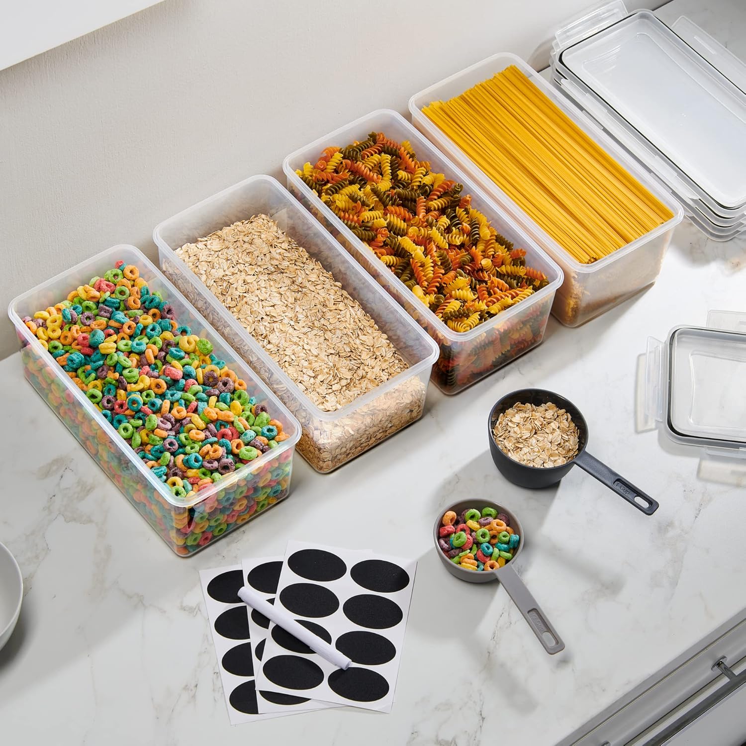 Large Airtight Food Storage Containers with Lids Set of 4 3.2L - 102 fl. oz Pasta storage Containers, BPA Free Plastic Spaghetti container - Air Tight Canisters for Kitchen Pantry Organization - Image 4