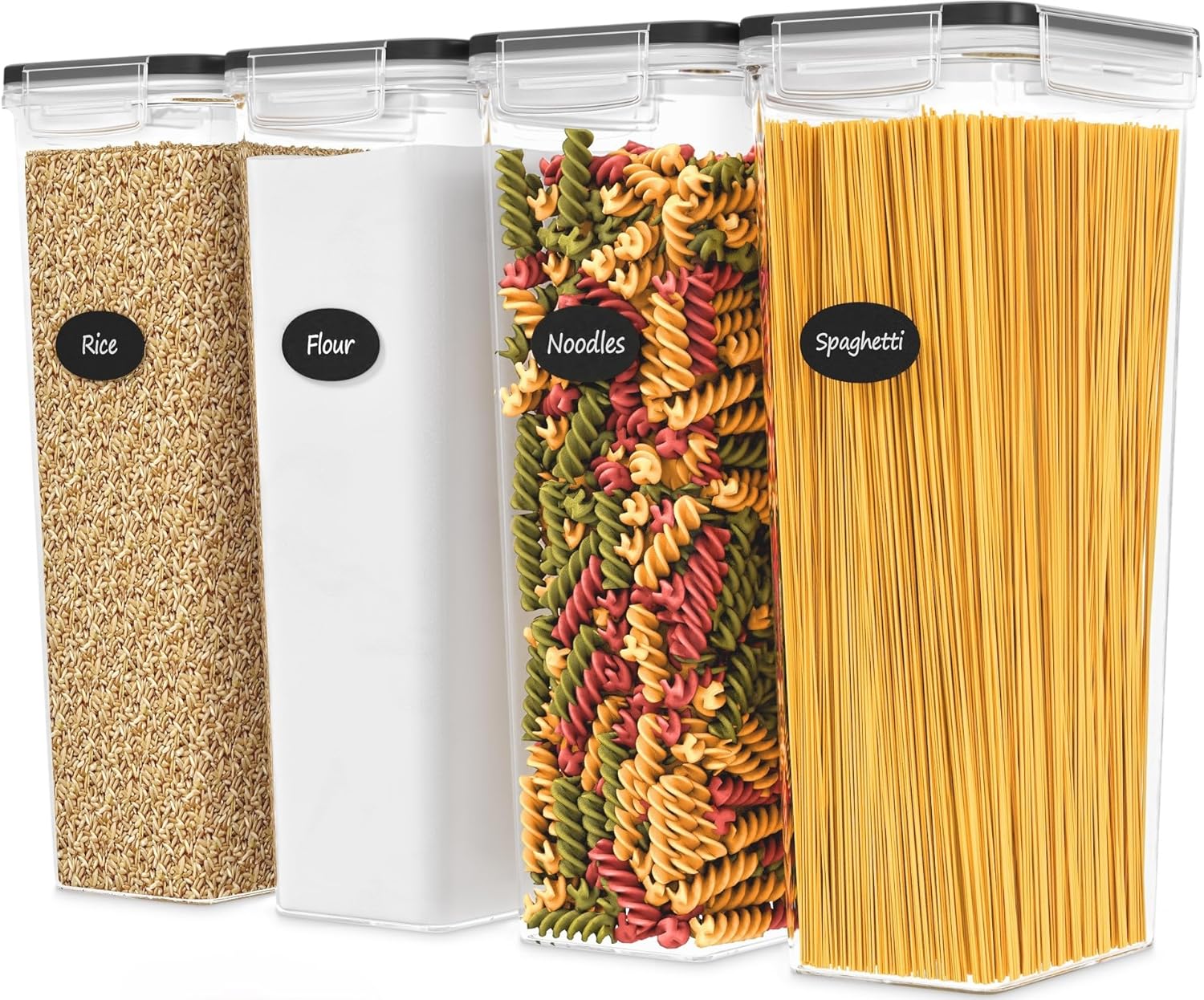 Large Airtight Food Storage Containers with Lids Set of 4 3.2L - 102 fl. oz Pasta storage Containers, BPA Free Plastic Spaghetti container - Air Tight Canisters for Kitchen Pantry Organization - Image 7