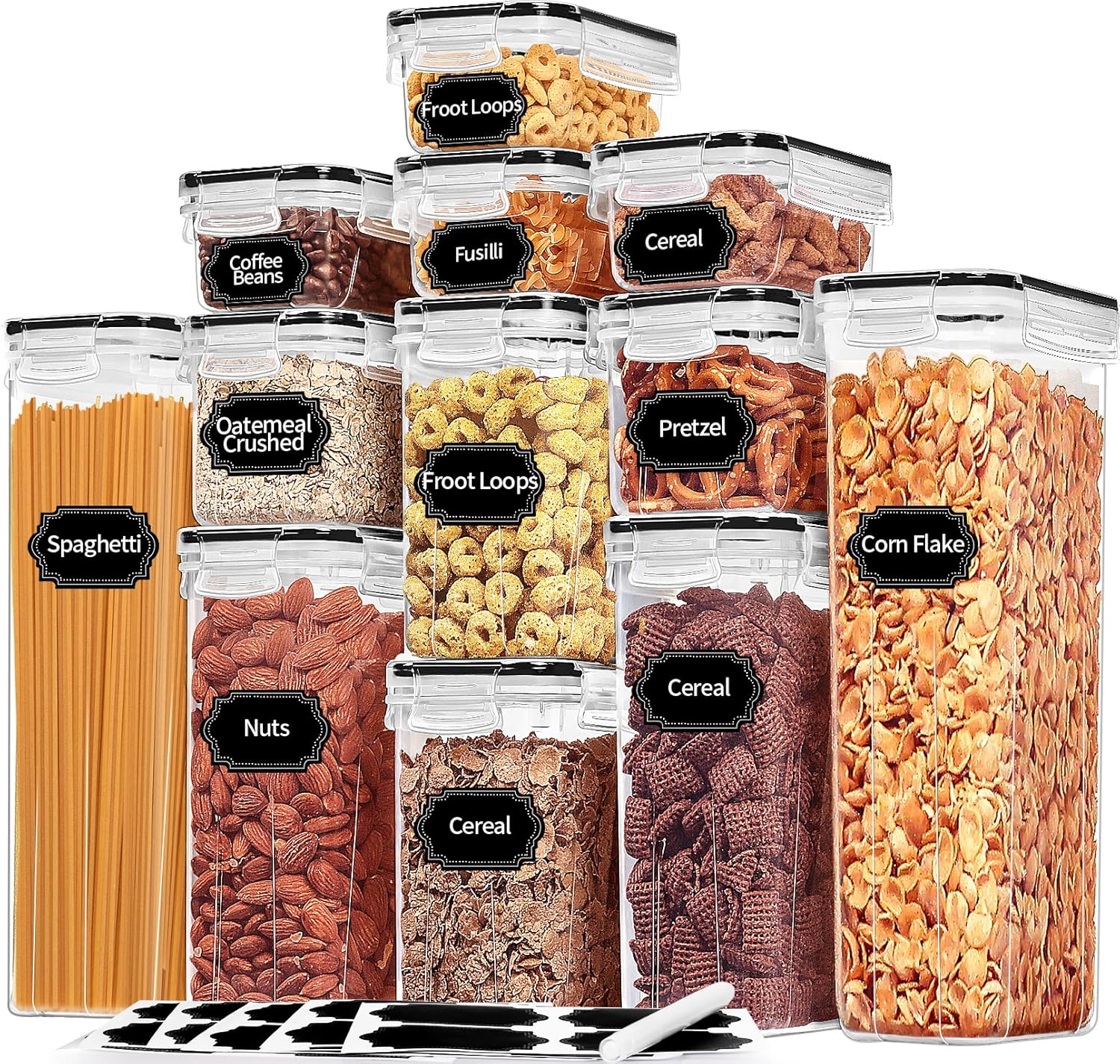 PRAKI Airtight Food Storage Containers Set, 16 Pcs BPA Free Plastic Dry Food Canisters for Kitchen Pantry Organization and Storage Ideal for Cereal, Flour & Sugar - Labels, Marker(Black) - Image 6