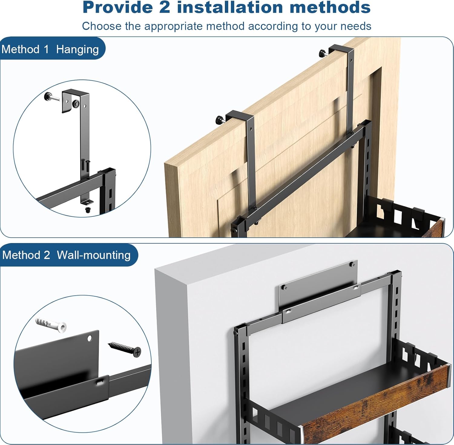 bukfen Over the Door Pantry Organizer, 6-Tier Adjustable Wooden Basket Kitchen Pantry Door Organization and Storage, Heavy-Duty Metal Hanging Kitchen Spice Rack,D6.3 x W17.71 x H50.60 inch,1 Pack - Image 2