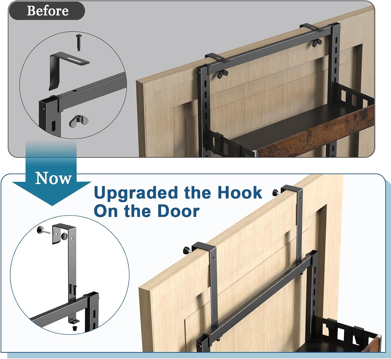 bukfen Over the Door Pantry Organizer, 6-Tier Adjustable Wooden Basket Kitchen Pantry Door Organization and Storage, Heavy-Duty Metal Hanging Kitchen Spice Rack,D6.3 x W17.71 x H50.60 inch,1 Pack - Image 3