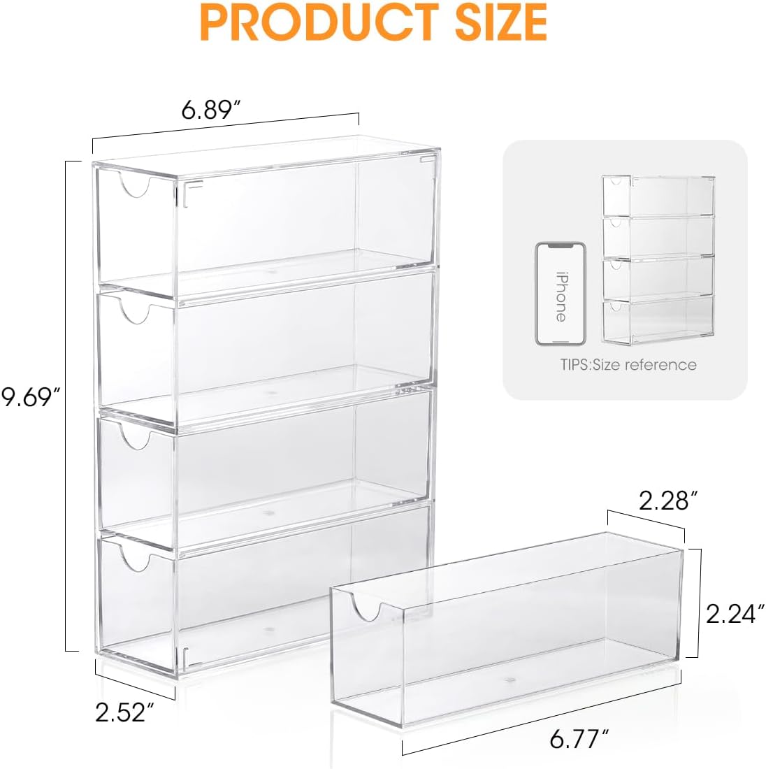AIEVE Drink Packet Organizer, Drink Mix Holder with 4 Clear Drawers, Acrylic Water Flavor Packets Container, Kitchen Storage Organizers for Pantry Home Organization