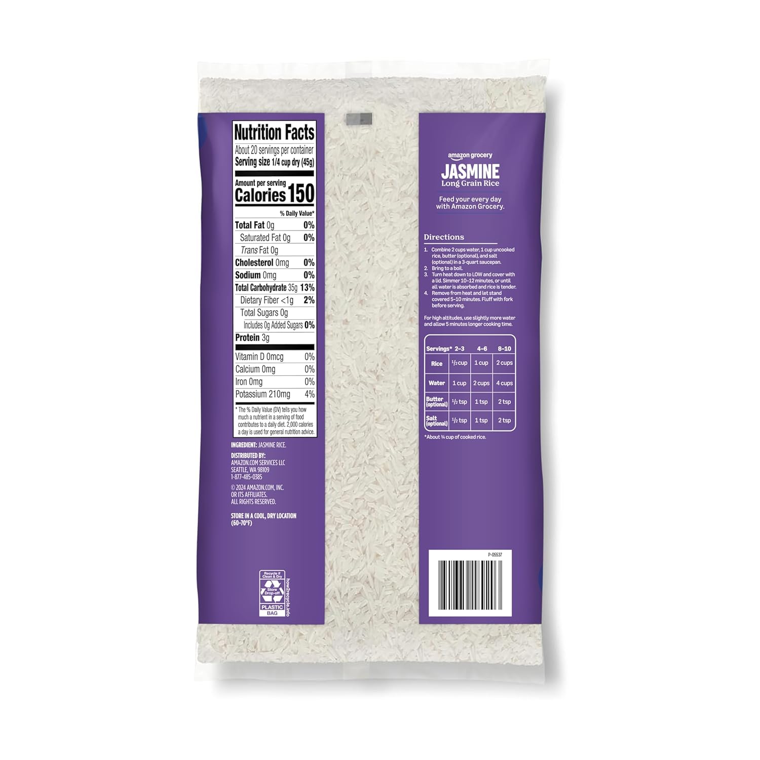 Amazon Grocery, Jasmine Long Grain Rice, 2 Lb (Previously Amazon Fresh, Packaging May Vary)