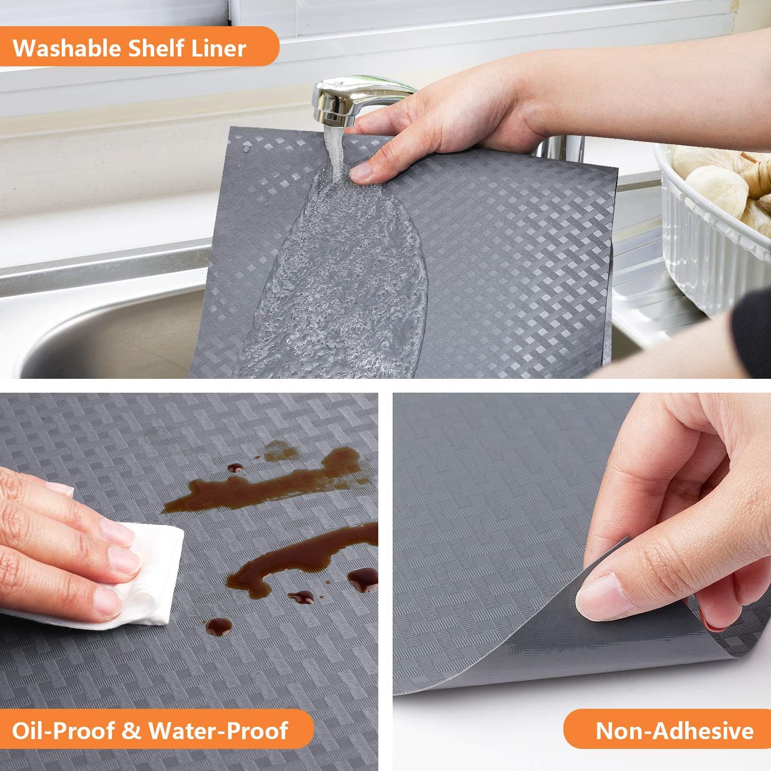 StaHom Shelf Liners for Kitchen Cabinets Refrigerator Liners Waterproof & Oil-Proof Kitchen Cupboard Liner Plastic Drawer Mats EVA Material Non Adhesive Fridge Liner for Shelves Gray 11.8 x 59 Inch - Image 4