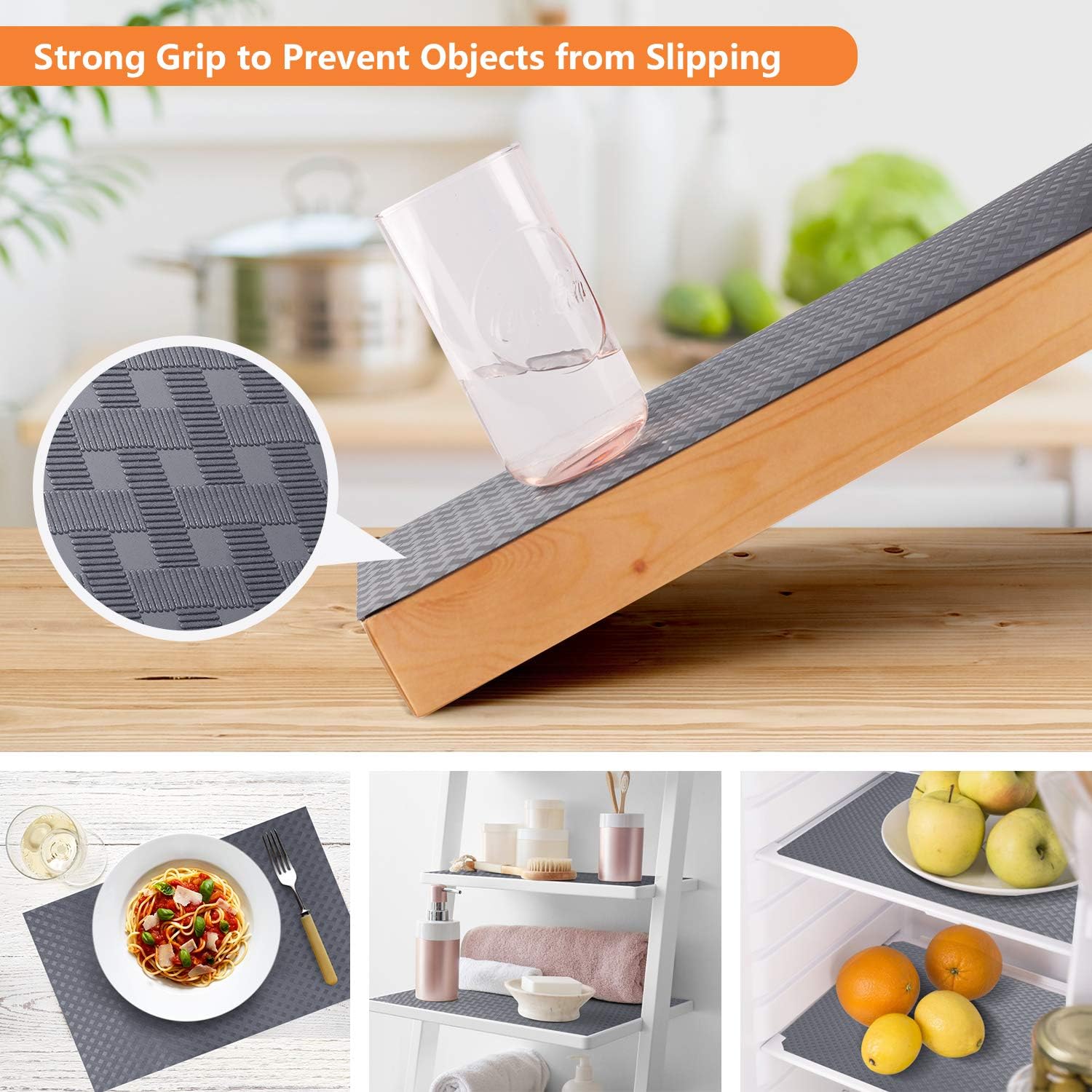 StaHom Shelf Liners for Kitchen Cabinets Refrigerator Liners Waterproof & Oil-Proof Kitchen Cupboard Liner Plastic Drawer Mats EVA Material Non Adhesive Fridge Liner for Shelves Gray 11.8 x 59 Inch - Image 6