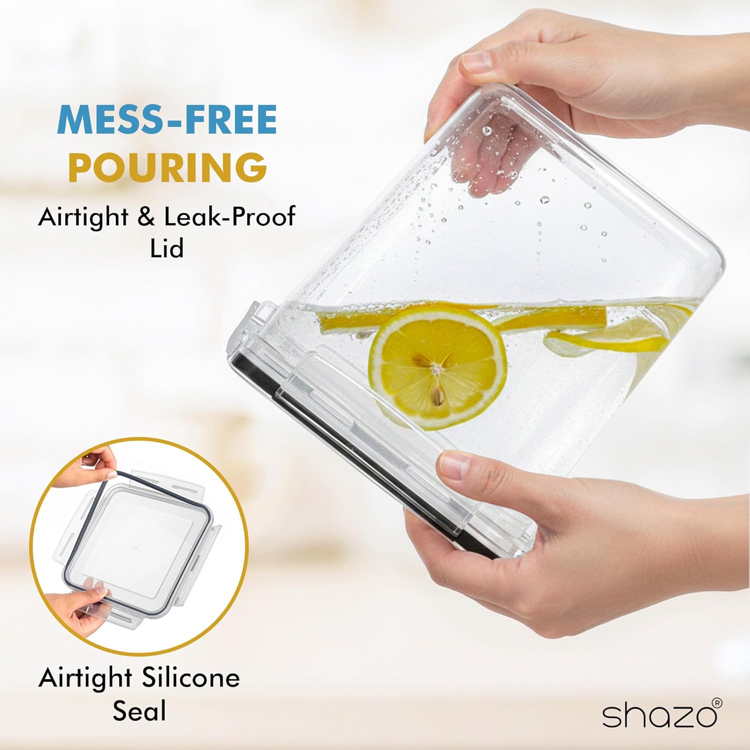 Shazo Flour Sugar Storage Containers Set of 3 (6L, 2.9L, 1.1L) Large Airtight Food Storage Containers with Lids, BPA-Free Plastic Container for Kitchen & Pantry Organizers, Cereal, Rice & Pasta - Image 3