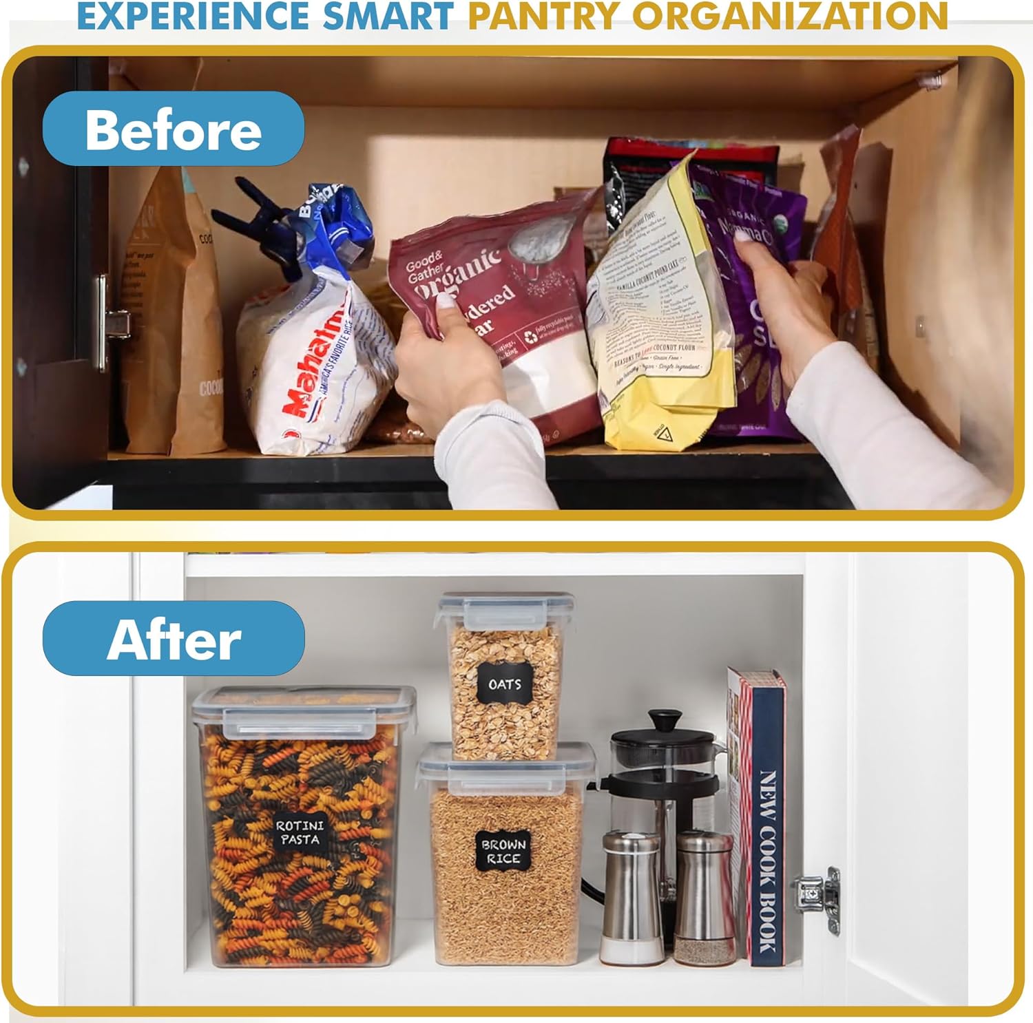 Shazo Flour Sugar Storage Containers Set of 3 (6L, 2.9L, 1.1L) Large Airtight Food Storage Containers with Lids, BPA-Free Plastic Container for Kitchen & Pantry Organizers, Cereal, Rice & Pasta - Image 5