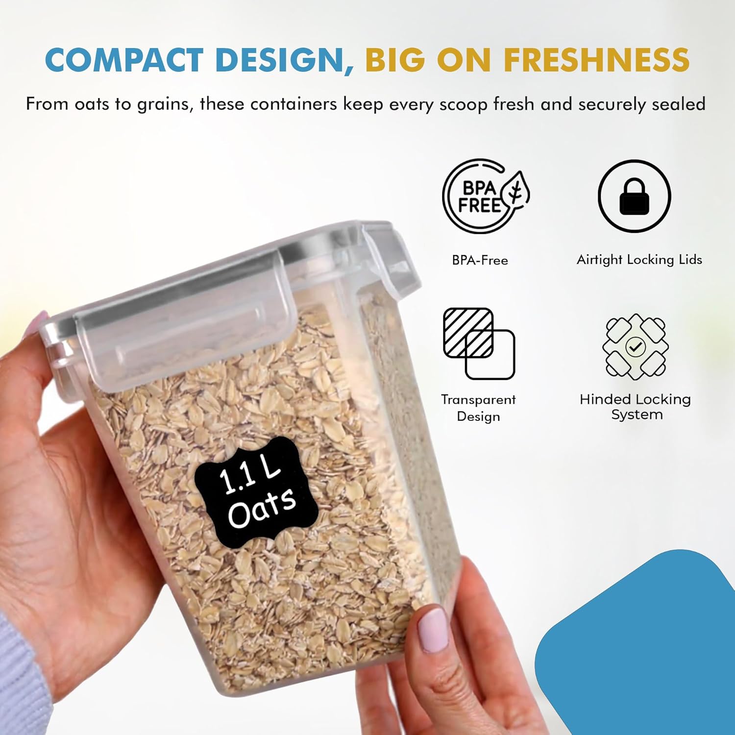 Shazo Flour Sugar Storage Containers Set of 3 (6L, 2.9L, 1.1L) Large Airtight Food Storage Containers with Lids, BPA-Free Plastic Container for Kitchen & Pantry Organizers, Cereal, Rice & Pasta - Image 7