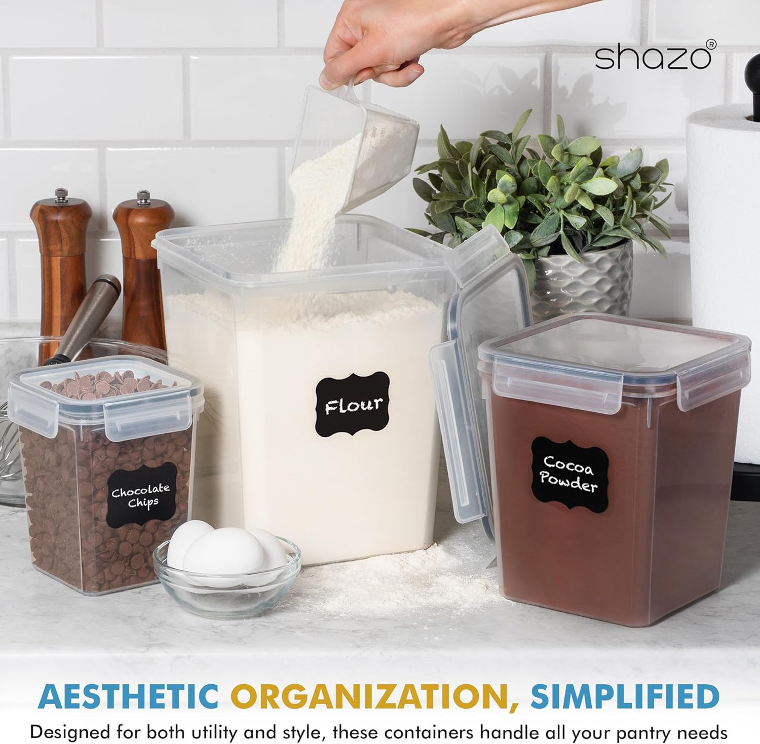 Shazo Flour Sugar Storage Containers Set of 3 (6L, 2.9L, 1.1L) Large Airtight Food Storage Containers with Lids, BPA-Free Plastic Container for Kitchen & Pantry Organizers, Cereal, Rice & Pasta - Image 8