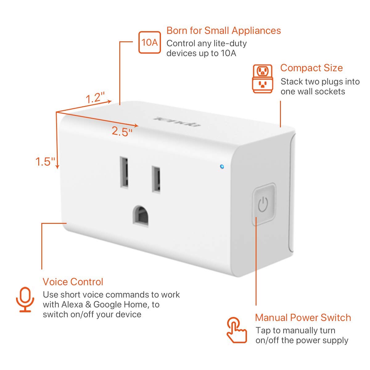 TENDA SP3 (2 Pack) Smart Plug WiFi Outlet Switch, Compatible with Alexa & Google Assistant for Voice Control, Timer & Schedule Function, Compact Design, UL FCC RoHS Certified, No Hub Required