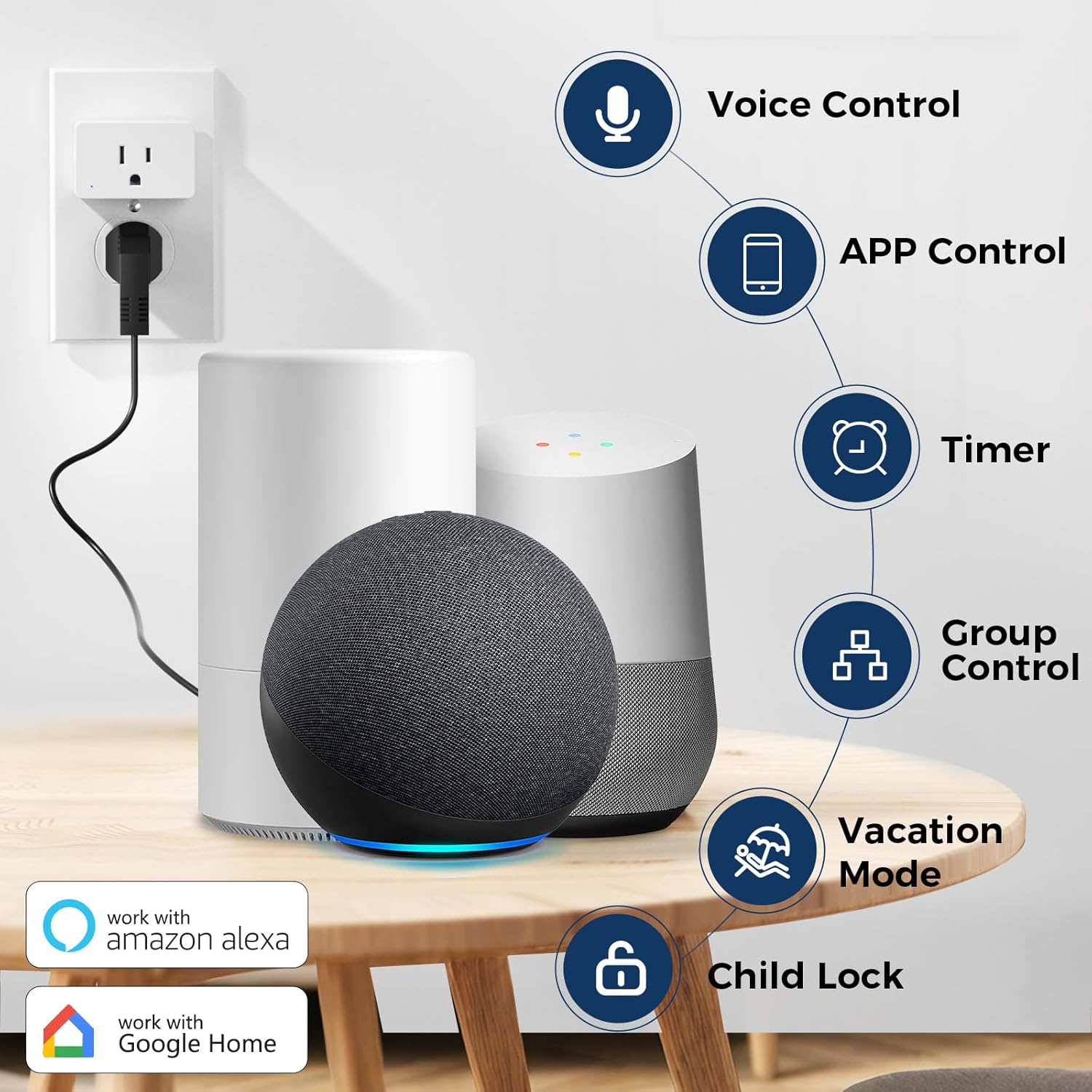 MMU 4 Pack Smart Plugs, WiFi Outlets Work with Alexa&Google Assistant,15A/1800W Max, Smart Sockets with Remote Control, Timer Plug with Group Control, No Hub Required, ETL & FCC Certified, 2.4ghz only