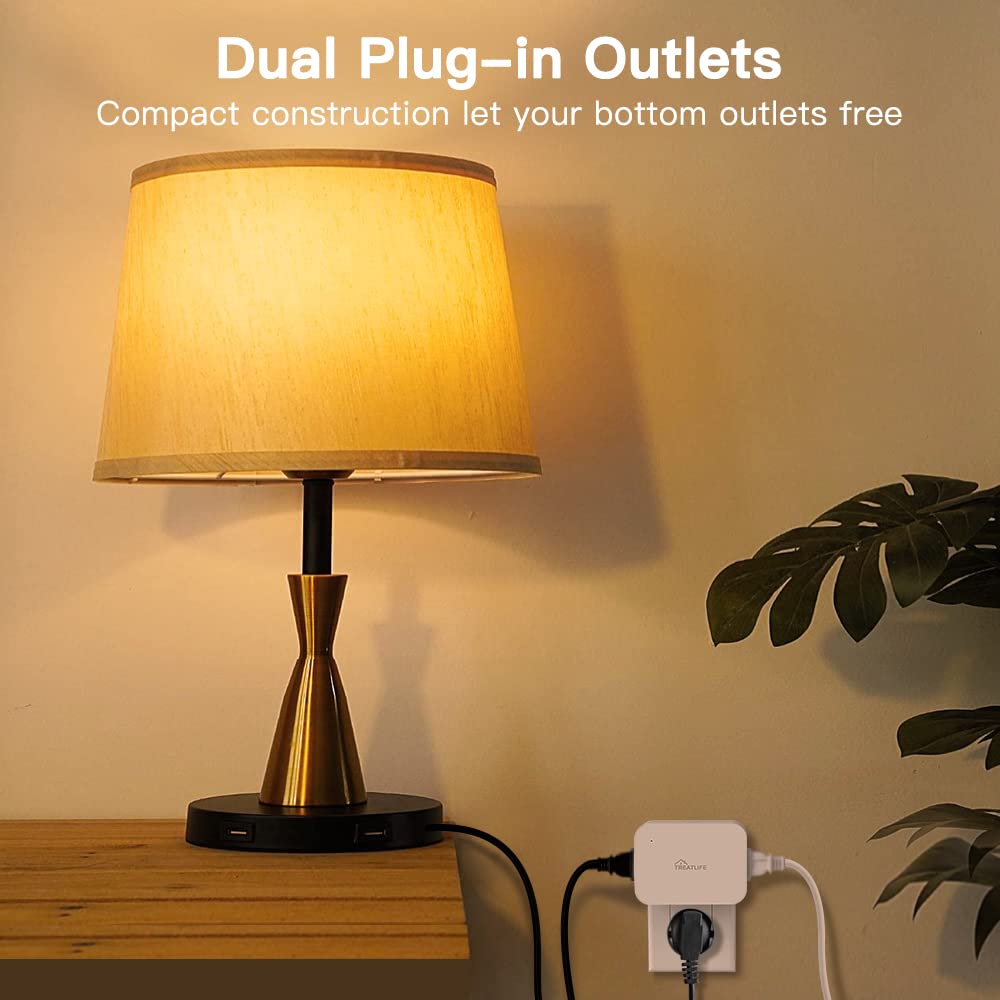 TREATLIFE Dual Outlets Smart Dimmer Plug, Works with Alexa and Google Home, Plug-in Lamp Dimmer Switch for Dimmable Bulbs, Floor Lamps, Table Lamps, String Lights, Max Power 300W