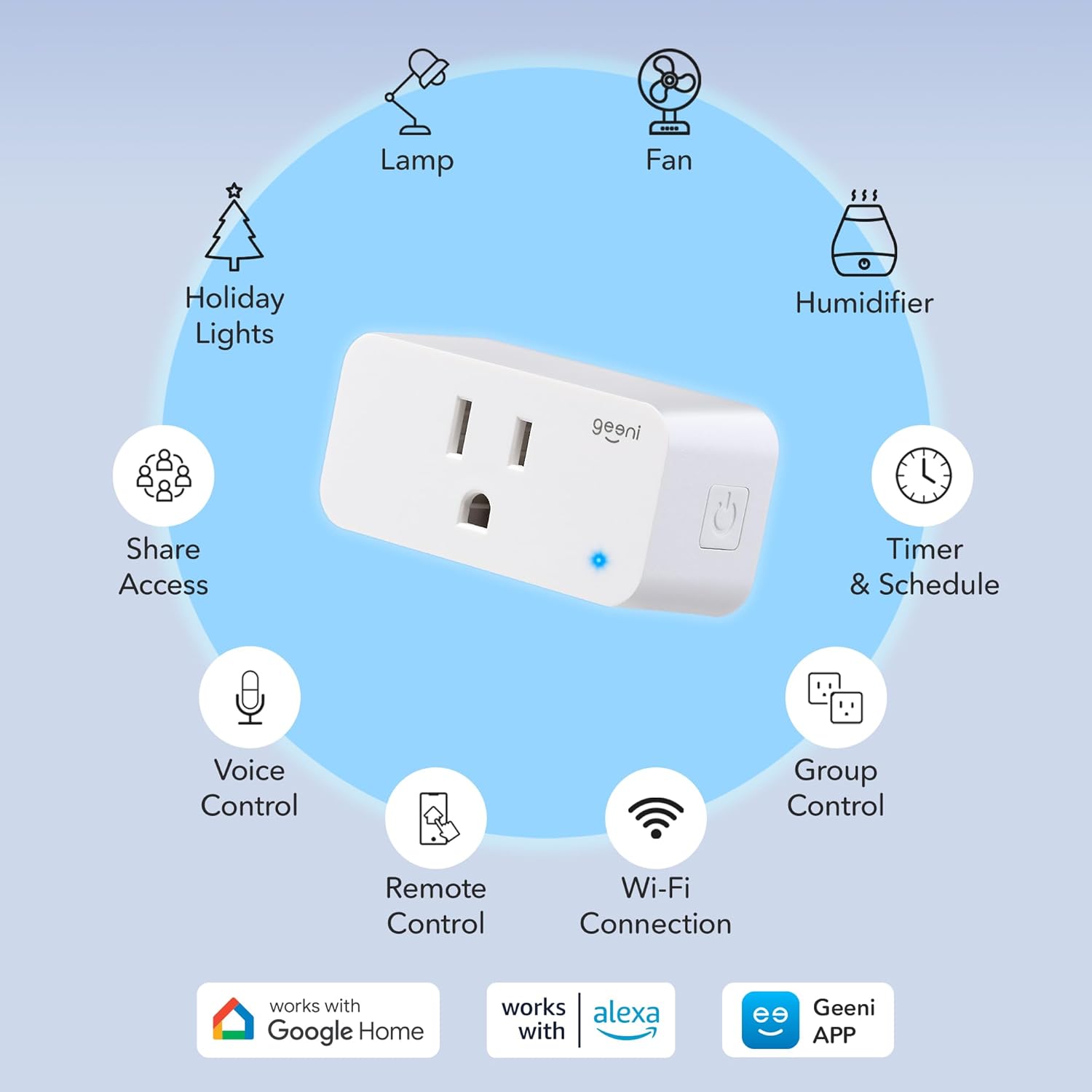 Geeni Smart Plug Mini 15A WiFi Outlet 2-Pack, Compatible with Alexa Google Home, No Hub Required, App Remote Control, UL Certified White