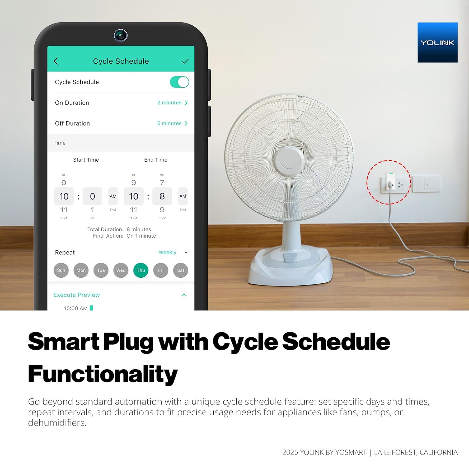 YoLink Smart Energy Plug 15A u2013 1/4 Mile LoRa Range, High-Power Devices with Cycle Schedule, Real-Time Energy Monitoring, Overload Protection, Alerts, Alexa, Google, IFTTT, HA, Hub Required YS6614
