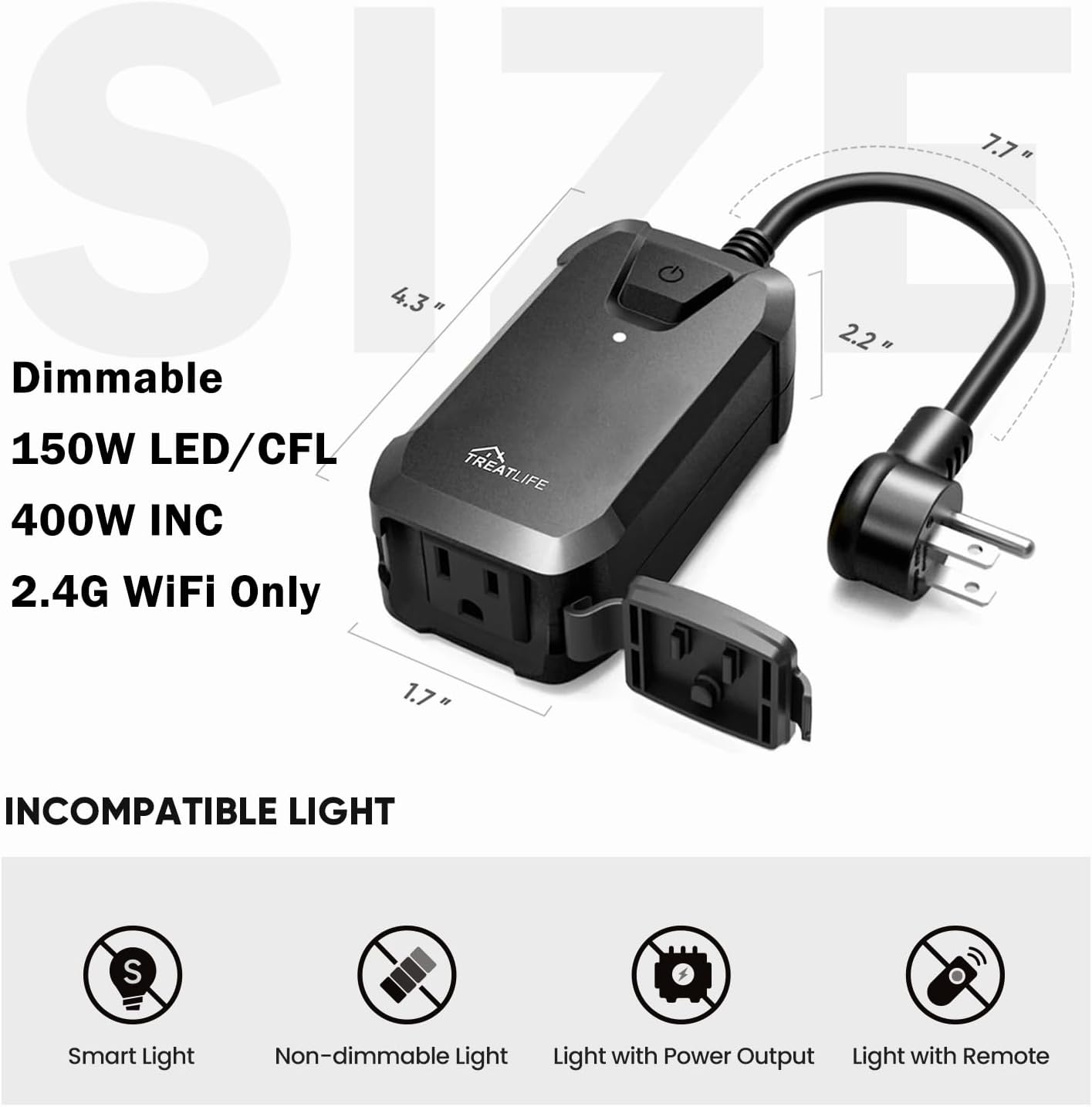 TREATLIFE Smart Dimmer Plug Outdoor Smart Plug Works with Alexa and Google Home, Light Dimmer APP Remote Control, Max Power 400W, IP44 for Dimmable Outdoor String Lights, Floor Lamp, Table Lamp